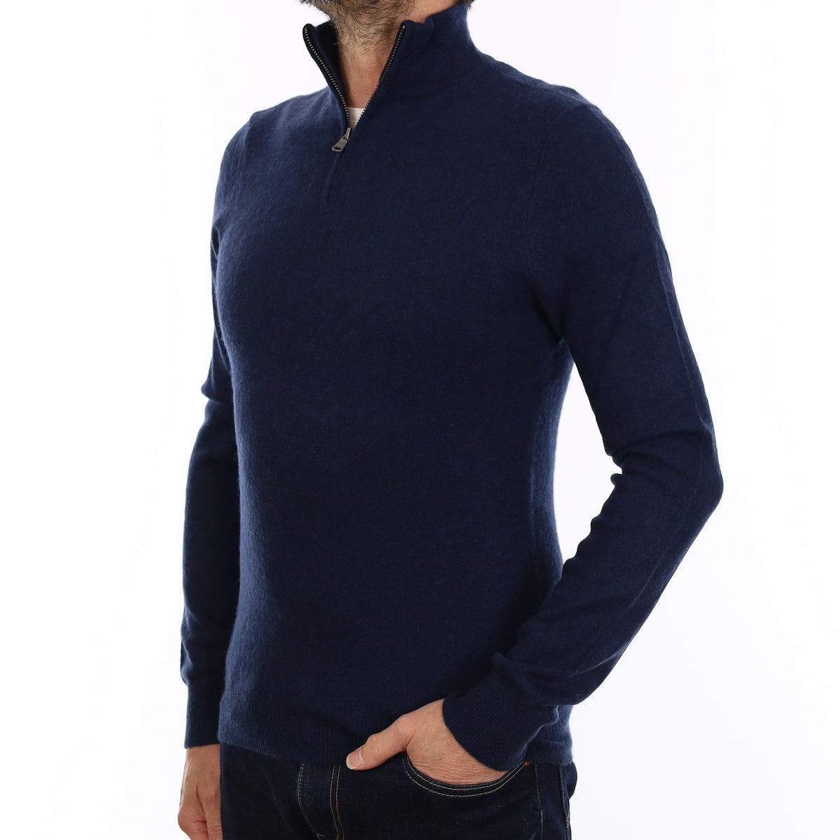 Men's Midnight Blue Cashmere 1/4 Zip Jumper Small