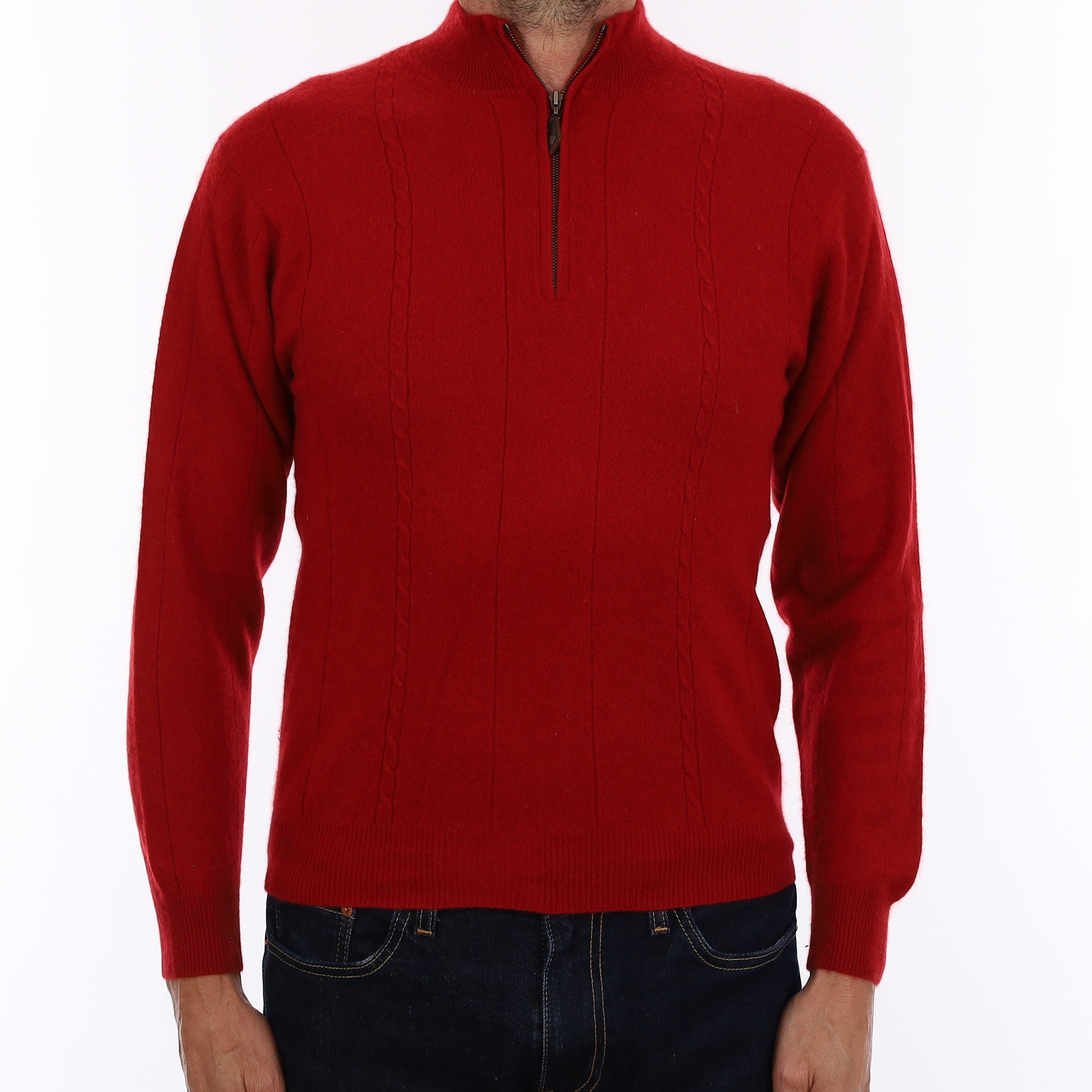 Men's Crimson Red Cashmere 1/4 Zip Jumper Small