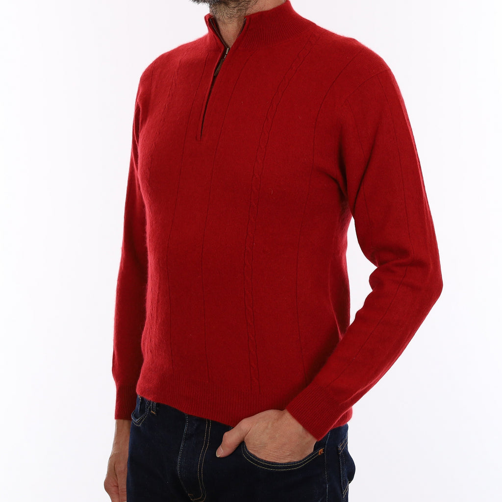 Men's Crimson Red Cashmere 1/4 Zip Jumper Small