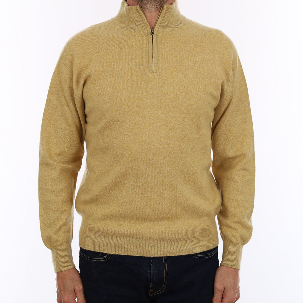 Men's Golden Yellow Cashmere 1/4 Zip Jumper Small