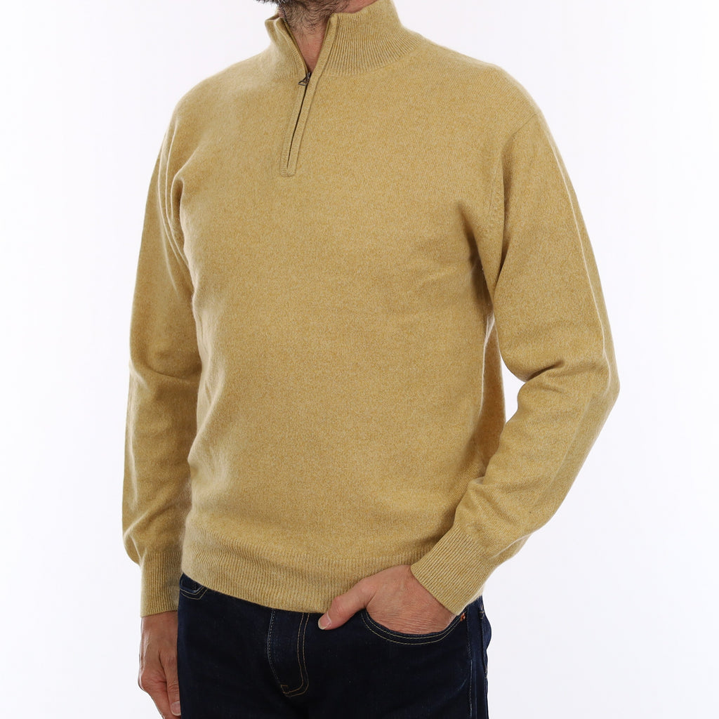 Men's Golden Yellow Cashmere 1/4 Zip Jumper Small