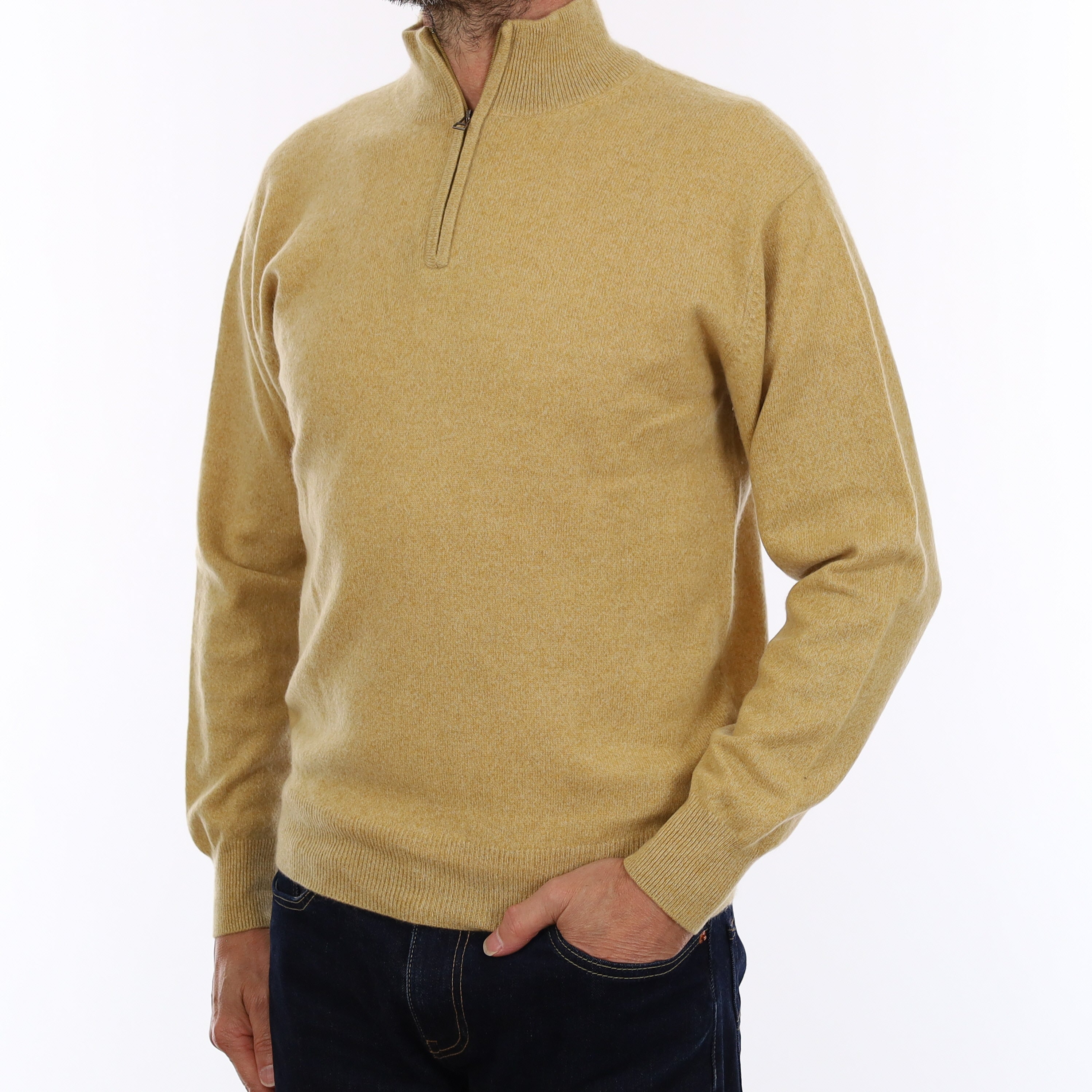 Men's Golden Yellow Cashmere 1/4 Zip Jumper Small