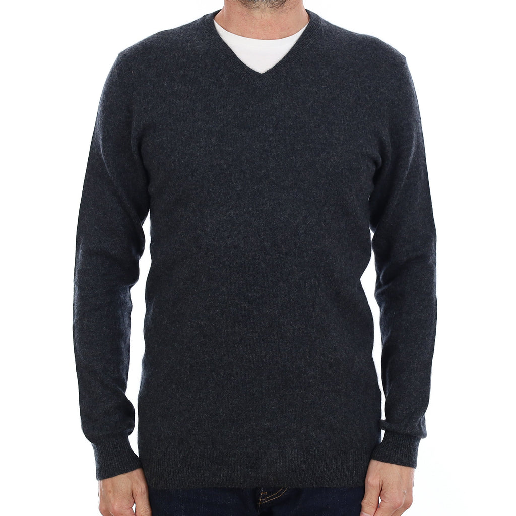 Men's Charcoal Grey Cashmere V Neck Jumper Small