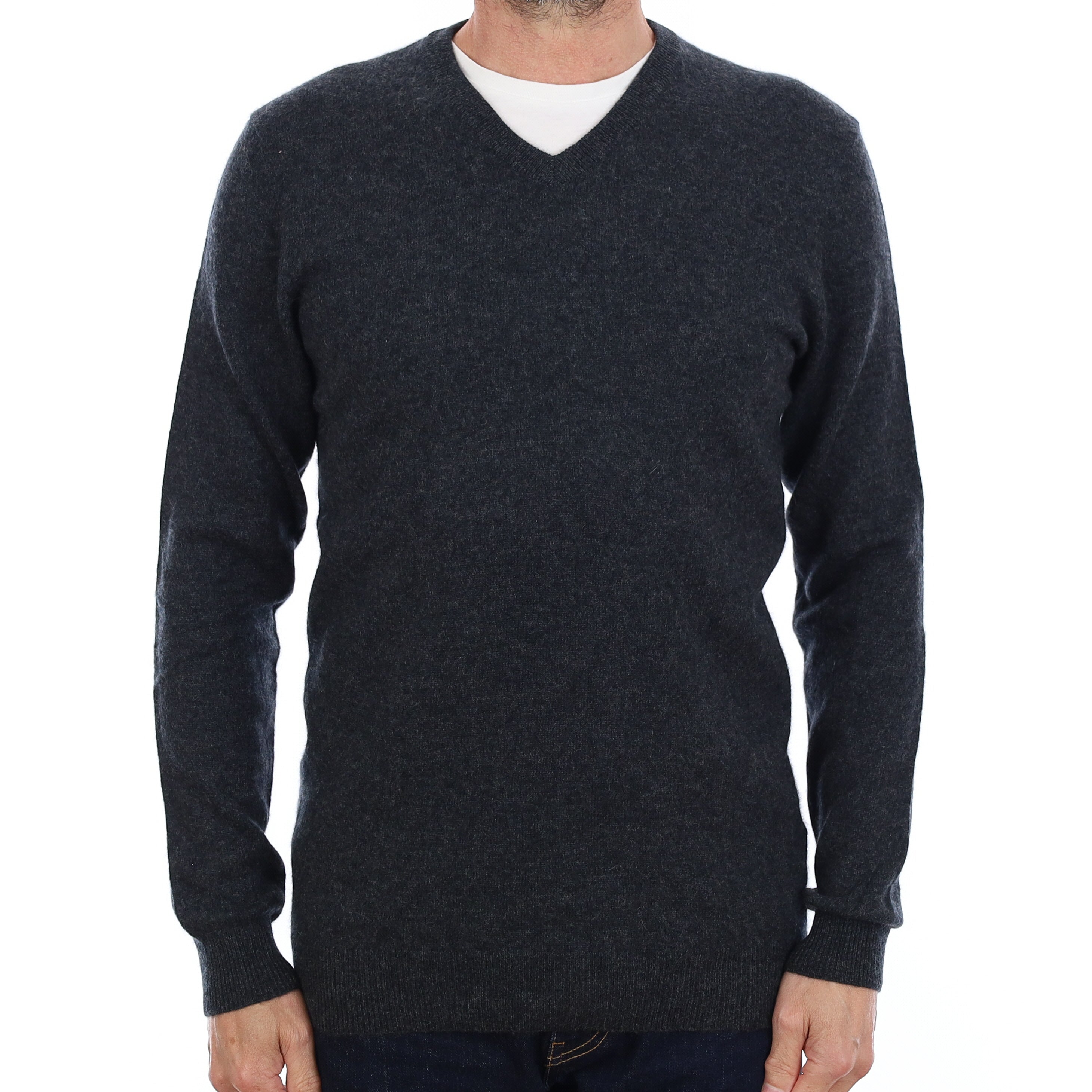 Men's Charcoal Grey Cashmere V Neck Jumper Small