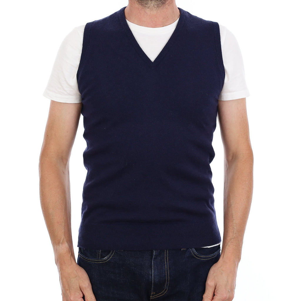 Men's Brand New Scottish Navy Cashmere V Neck Jumper Small
