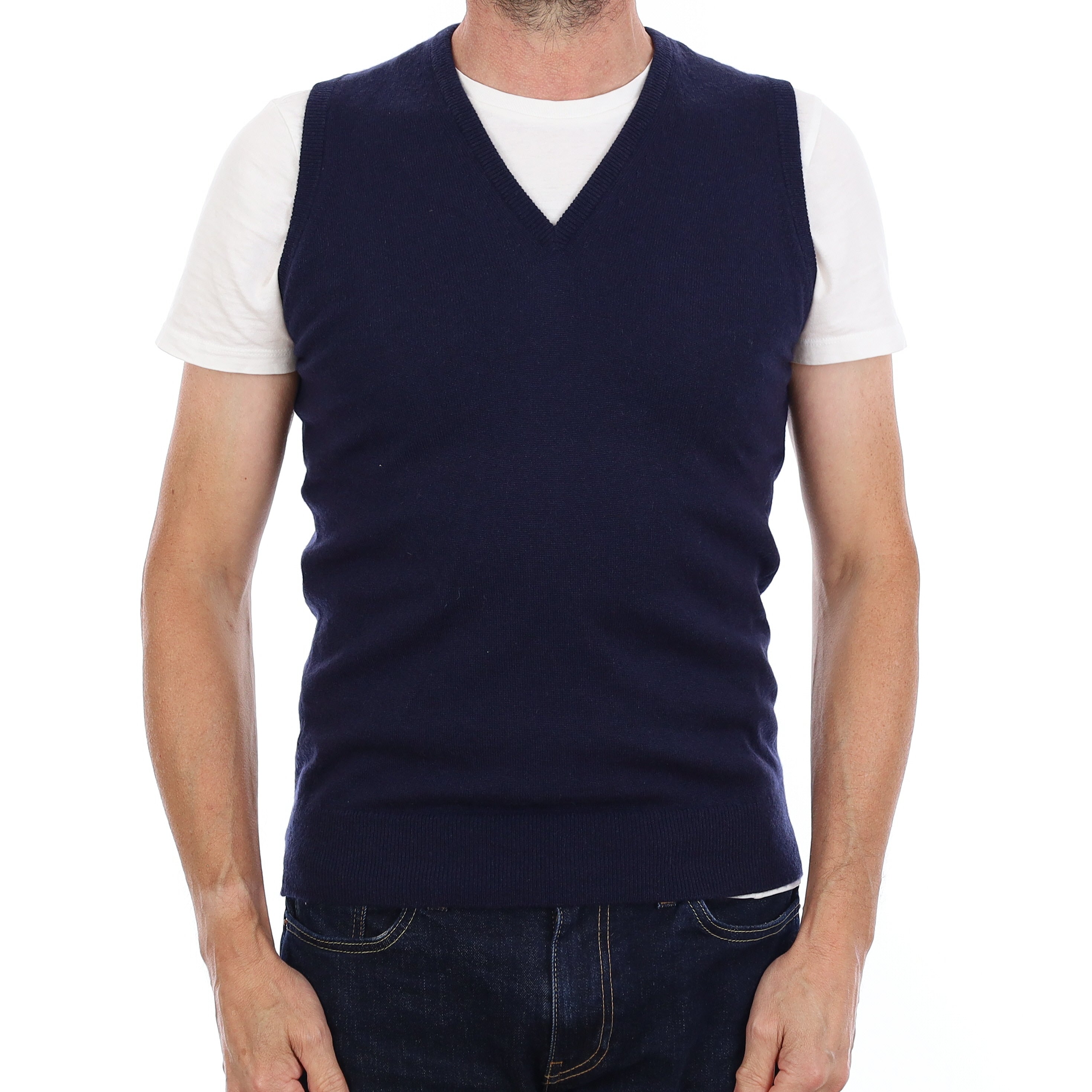 Men's Brand New Scottish Navy Cashmere V Neck Jumper Small