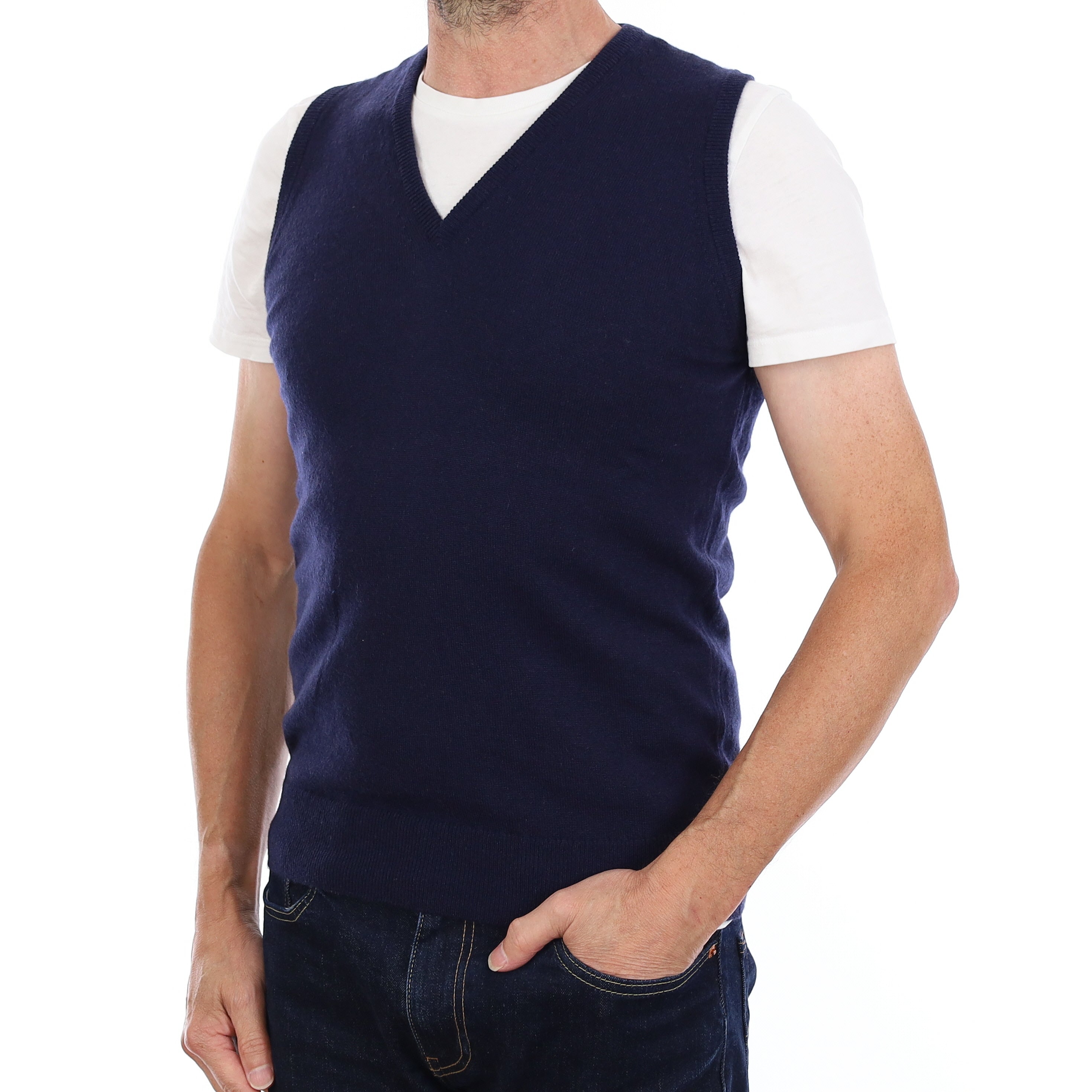 Men's Brand New Scottish Navy Cashmere V Neck Jumper Small