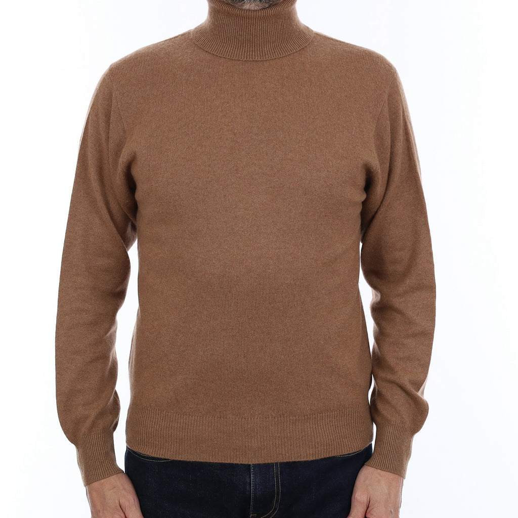 Men's Chocolate Brown Cashmere Polo Neck Jumper Small