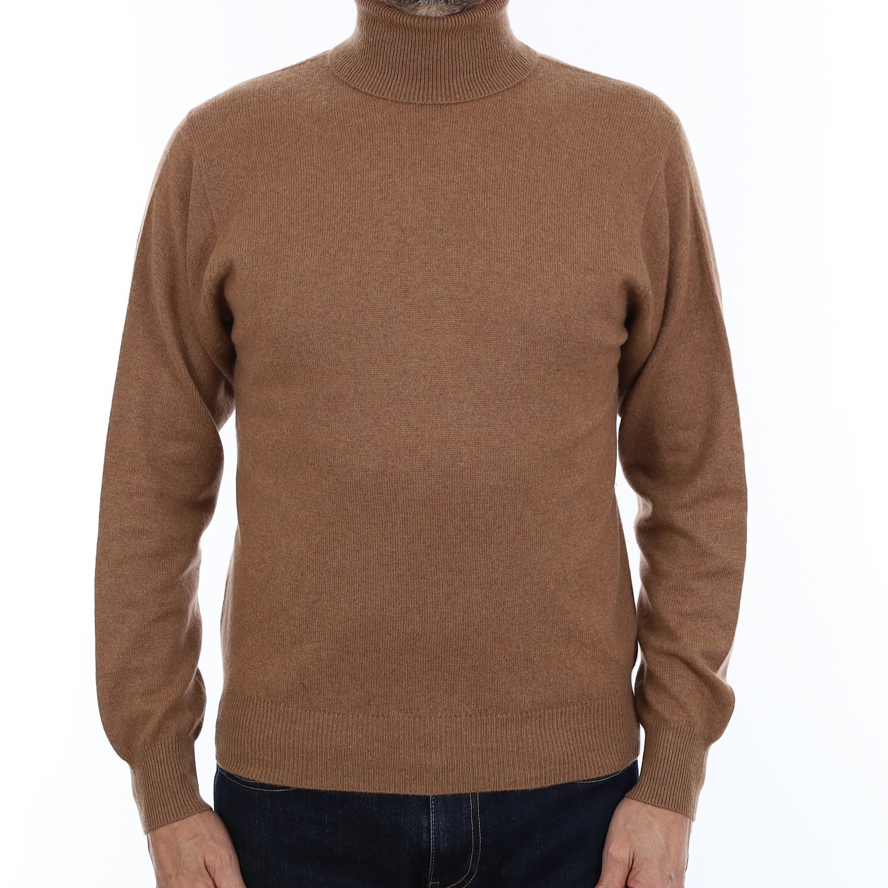 Men's Chocolate Brown Cashmere Polo Neck Jumper Small