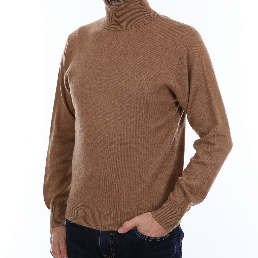 Men's Chocolate Brown Cashmere Polo Neck Jumper Small