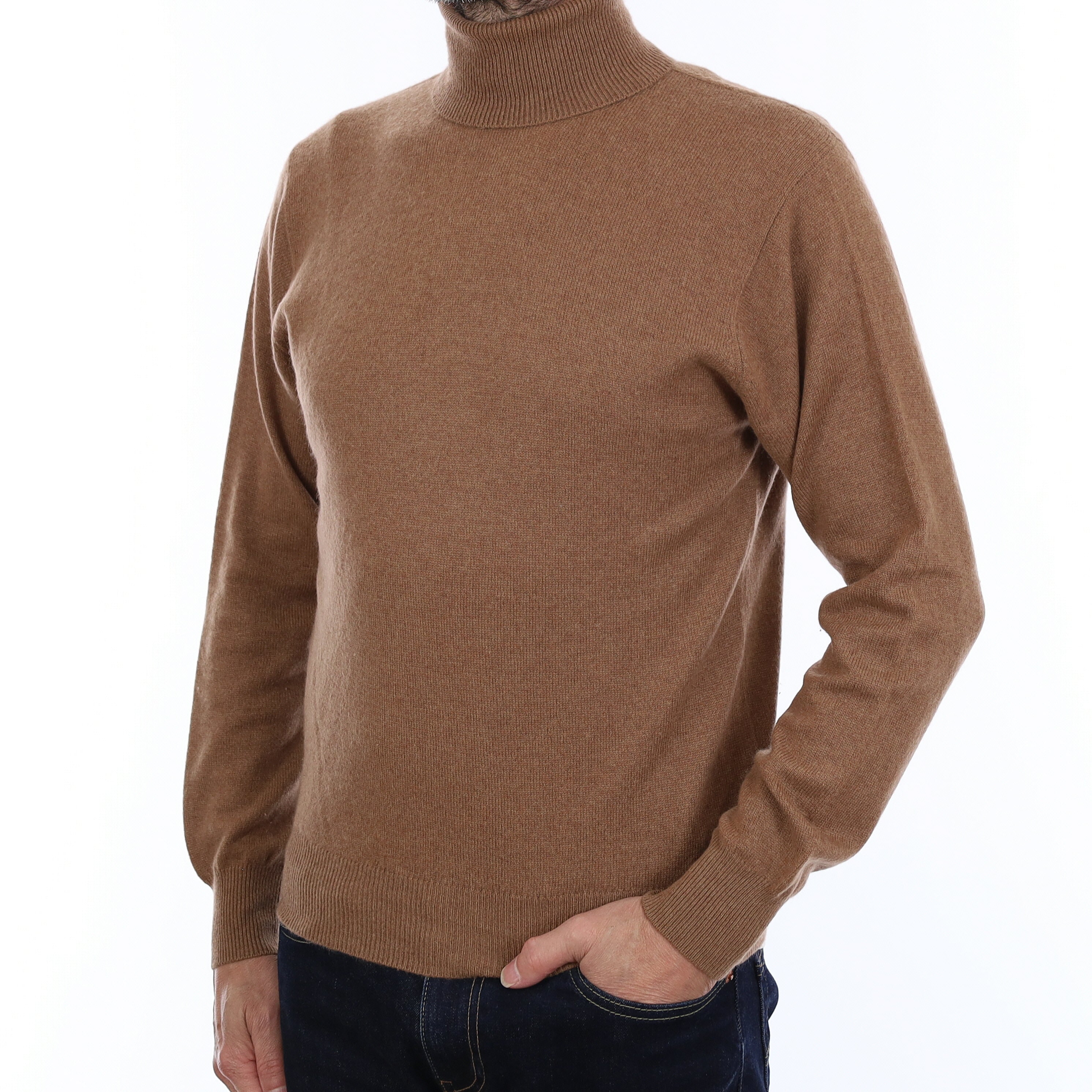 Men's Chocolate Brown Cashmere Polo Neck Jumper Small