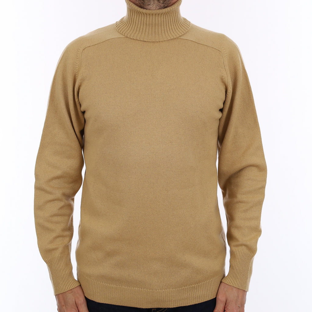 Men's Caramel Cashmere Polo Neck Jumper Small