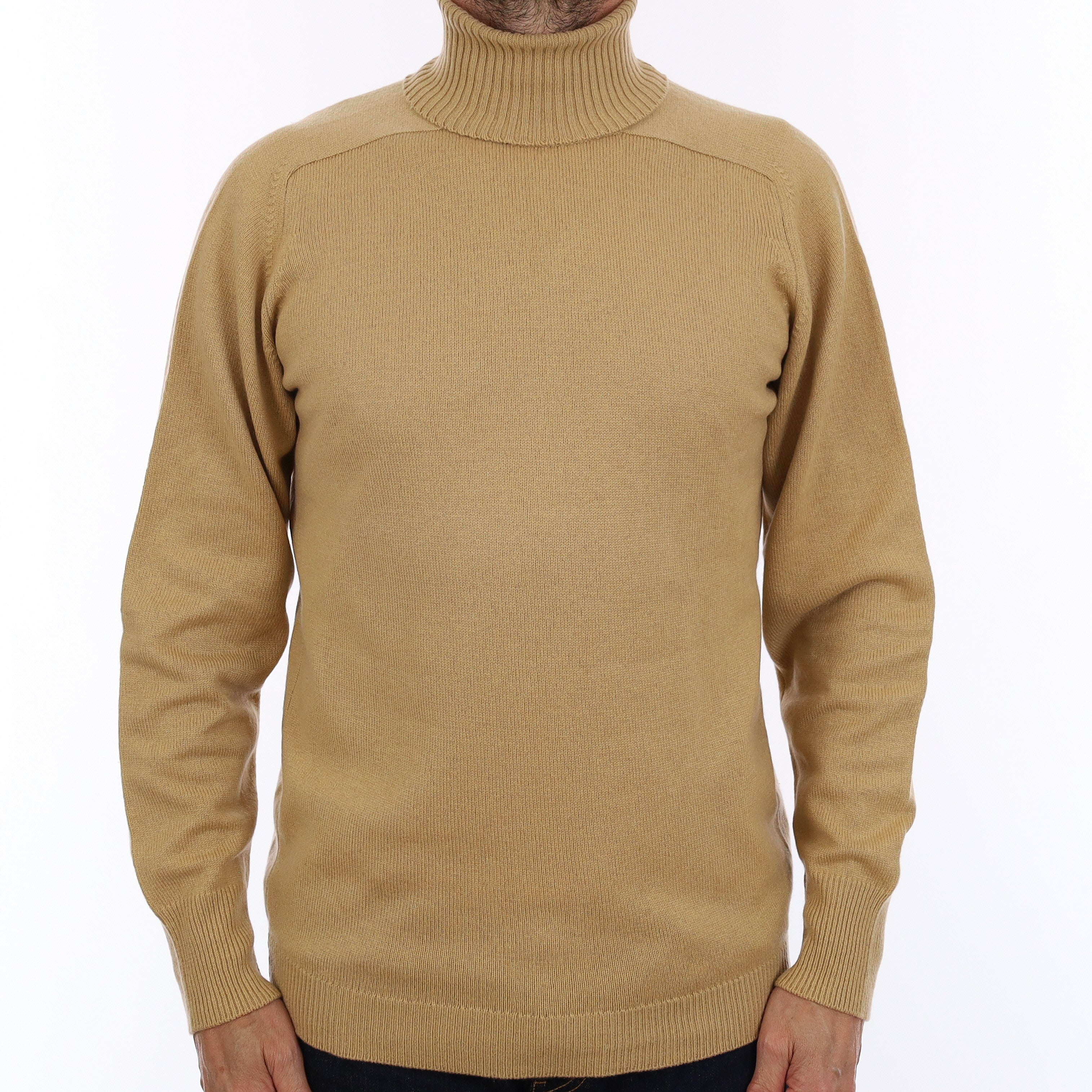 Men's Caramel Cashmere Polo Neck Jumper Small