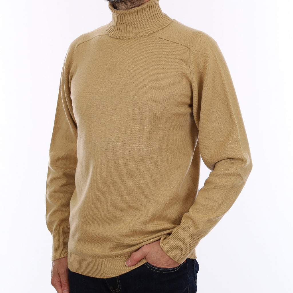 Men's Caramel Cashmere Polo Neck Jumper Small