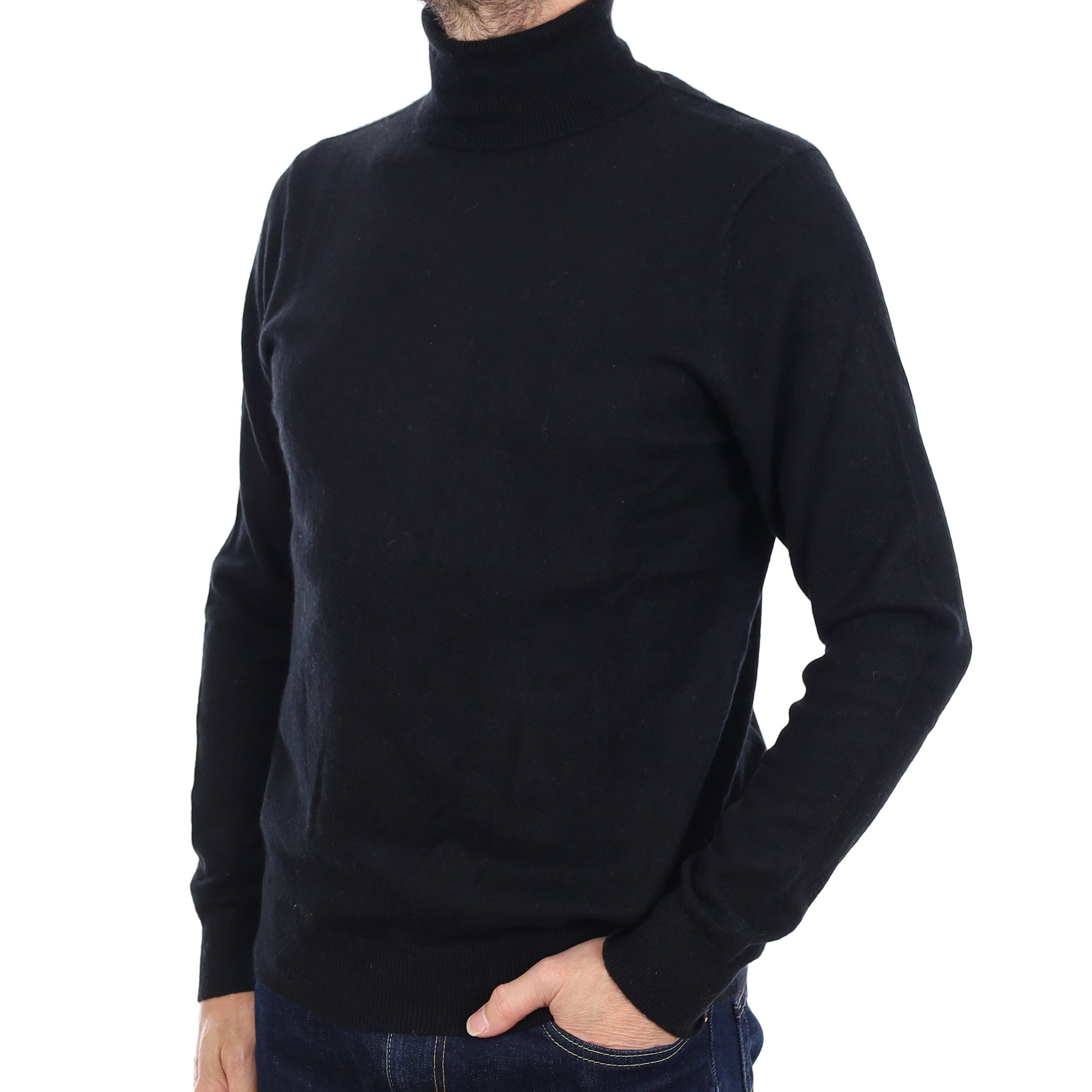 Men's Black Cashmere Polo Neck Jumper Small