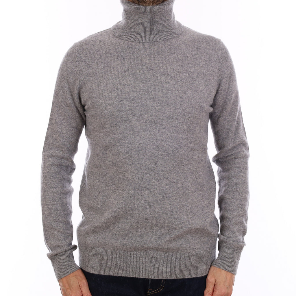 Men's Ash Grey Cashmere Polo Neck Jumper Small
