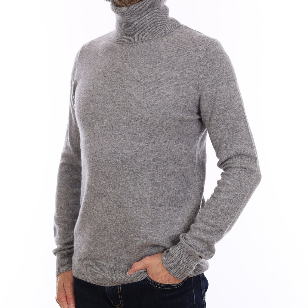 Men's Ash Grey Cashmere Polo Neck Jumper Small