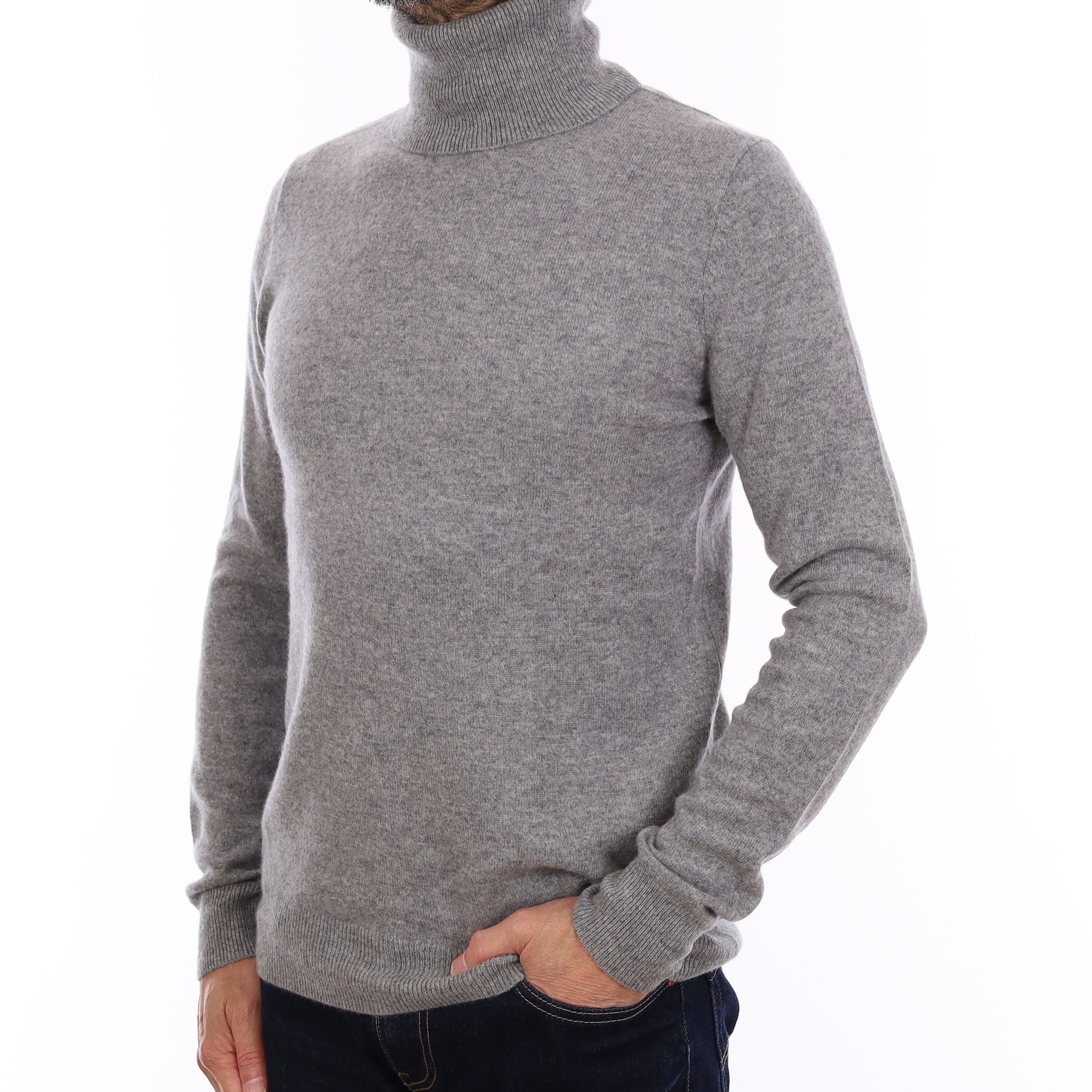 Men's Ash Grey Cashmere Polo Neck Jumper Small