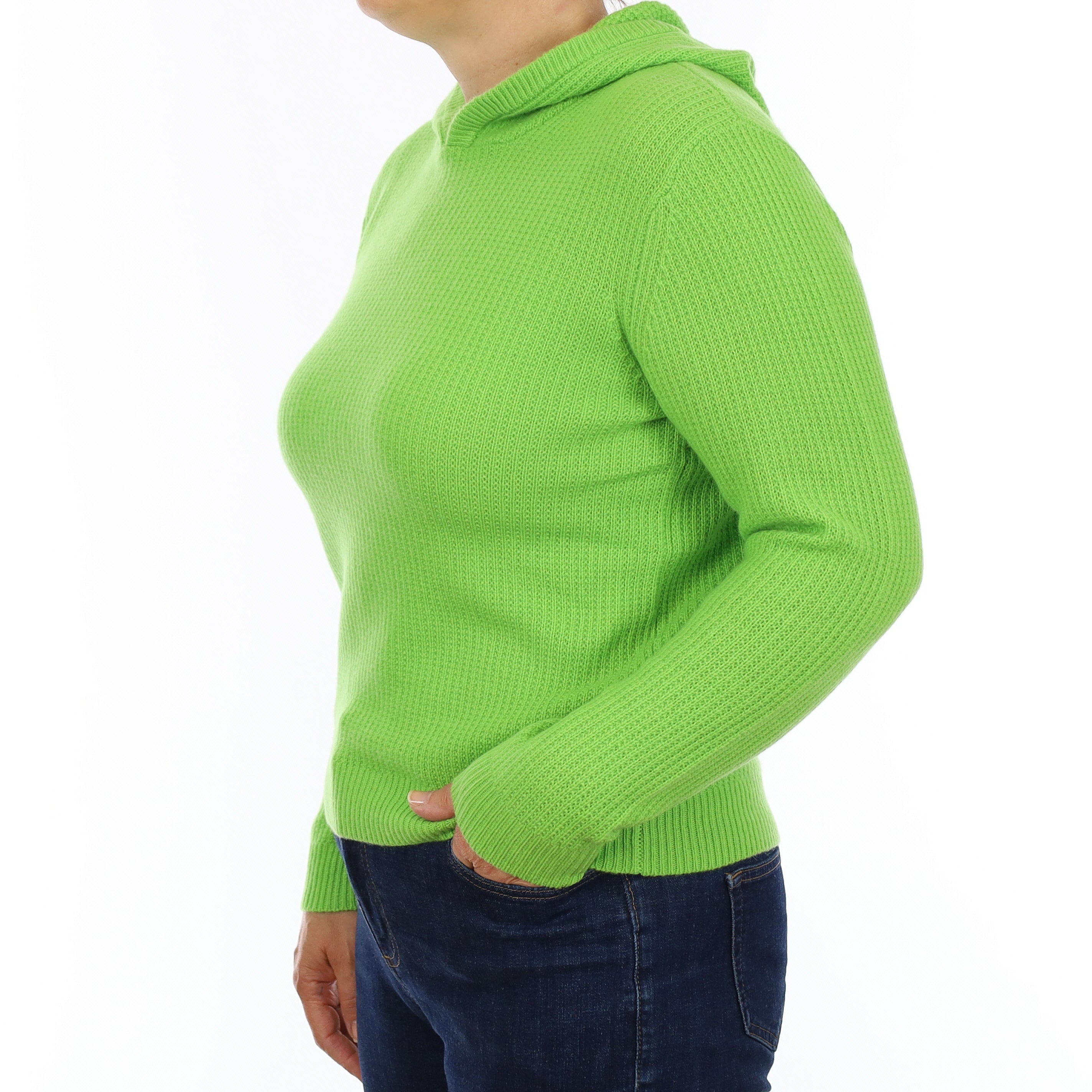 Brand New Neon Green Waffle Knit Cashmere Hoodie Jumper Medium