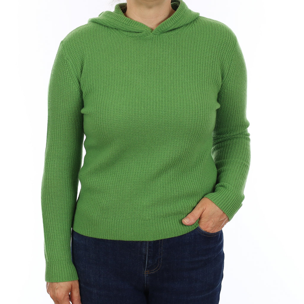 Brand New Jade Green Waffle Knit Cashmere Hoodie Jumper Medium