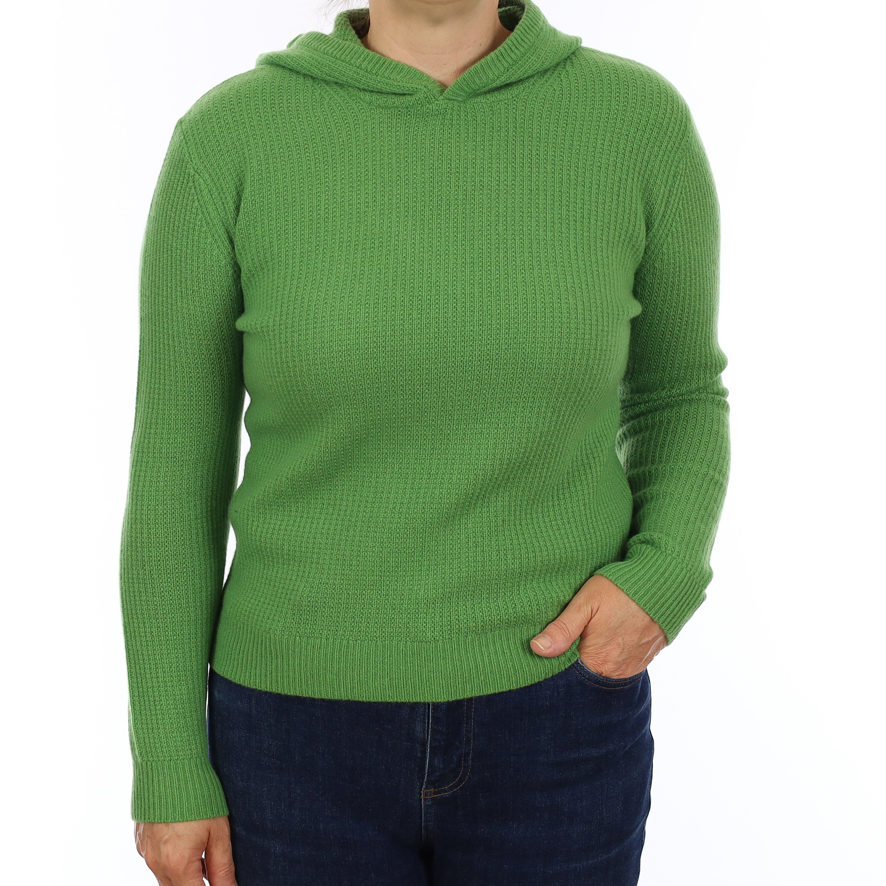 Brand New Jade Green Waffle Knit Cashmere Hoodie Jumper Medium