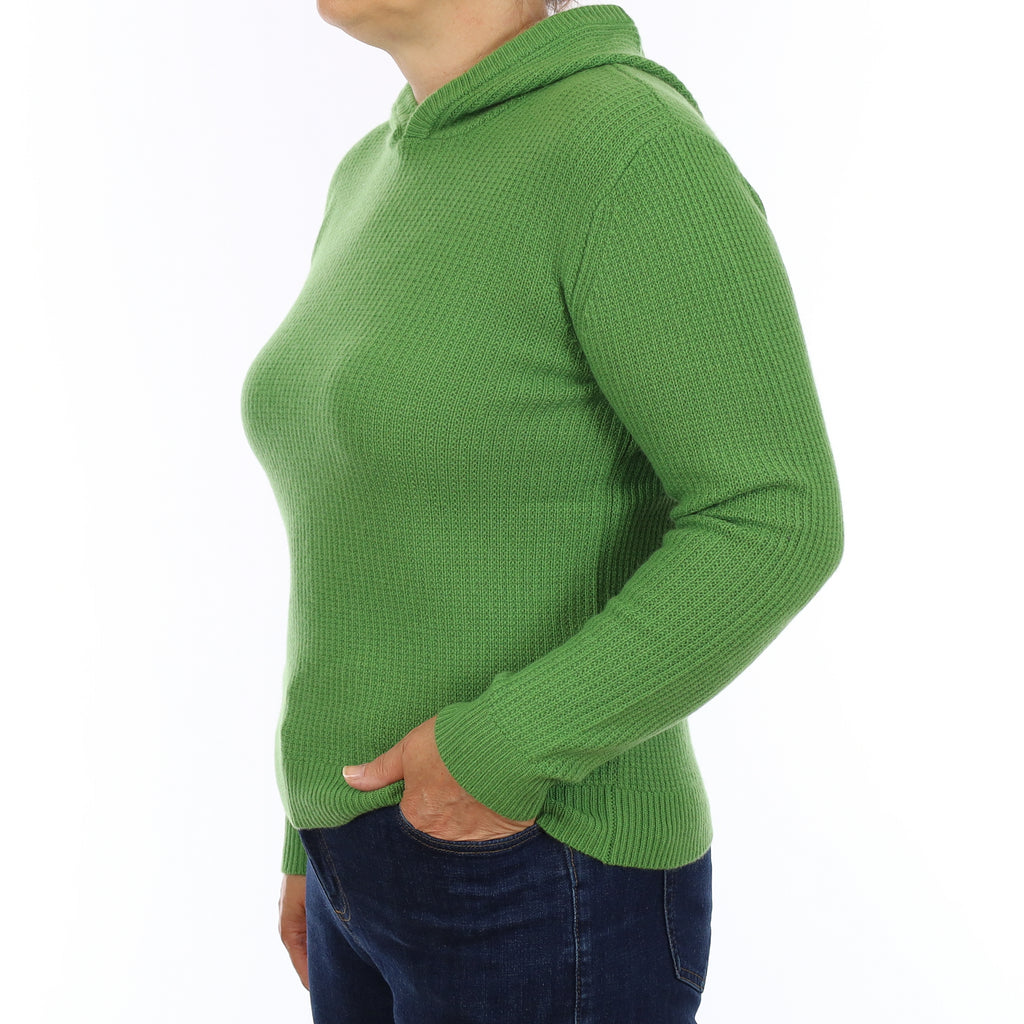 Brand New Jade Green Waffle Knit Cashmere Hoodie Jumper Medium