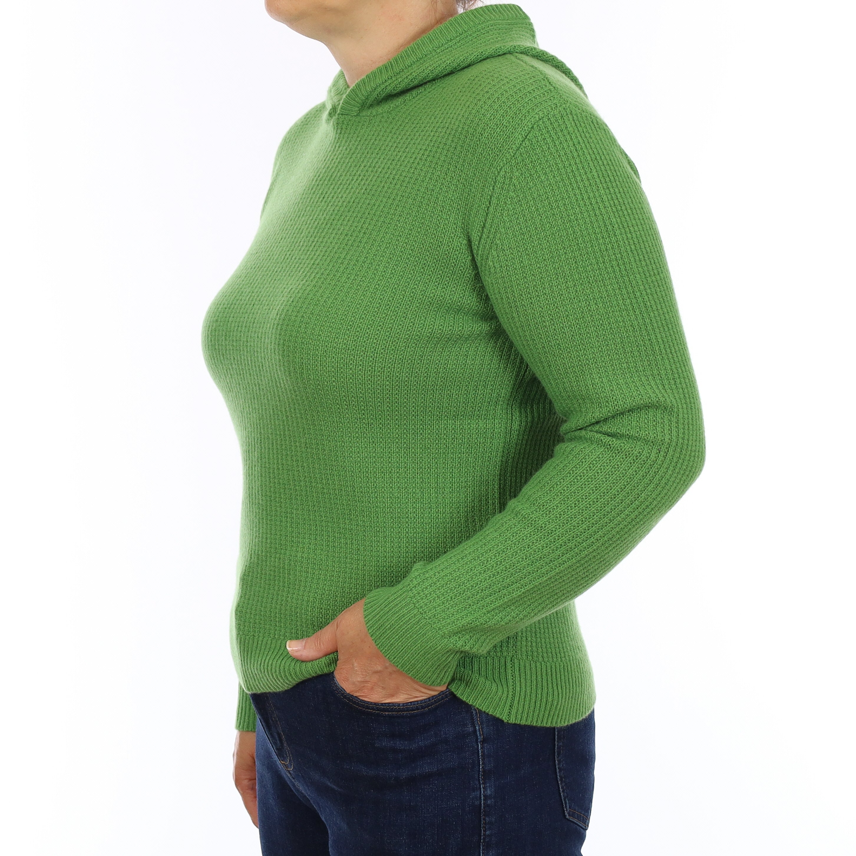 Brand New Jade Green Waffle Knit Cashmere Hoodie Jumper Medium
