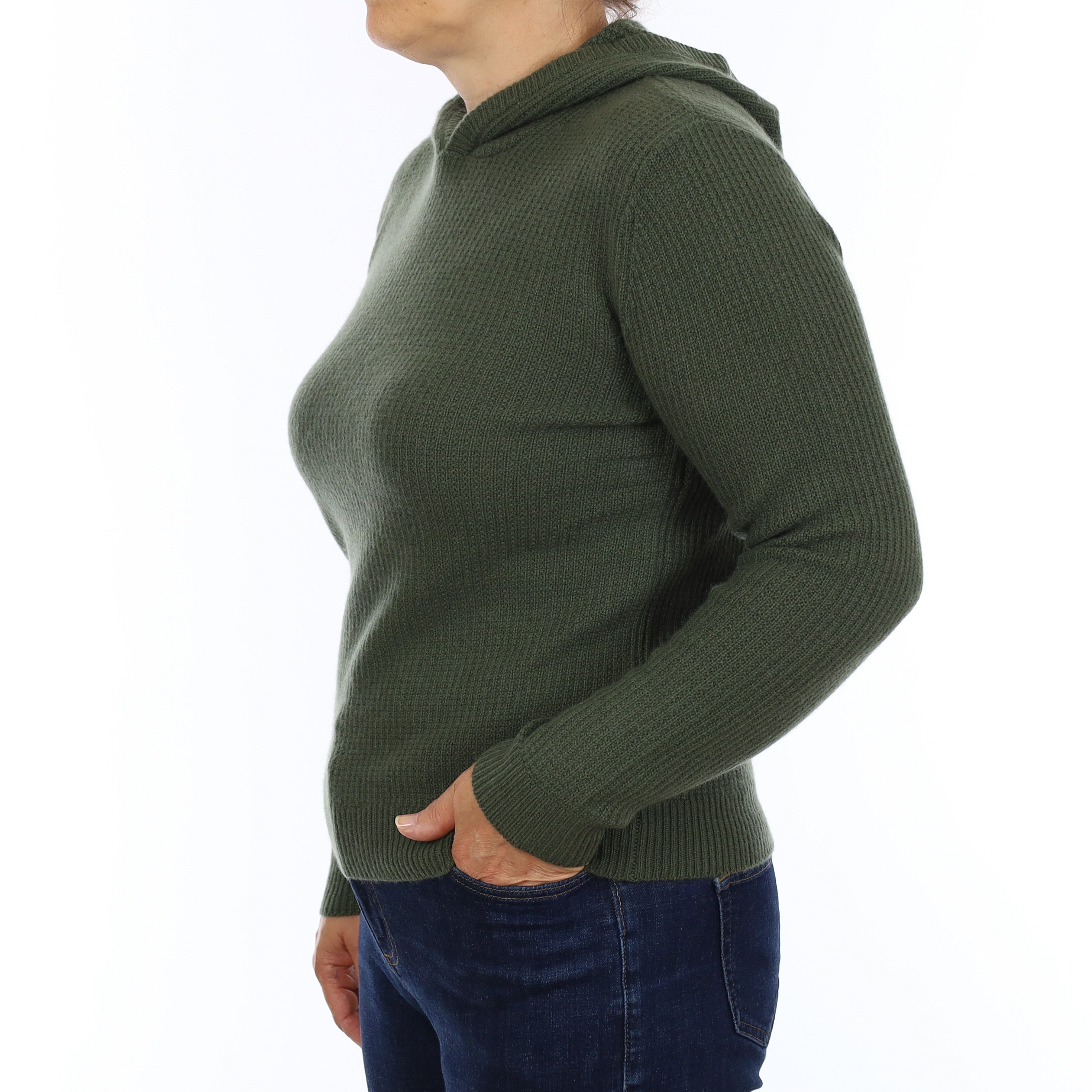 Brand New Juniper Green Waffle Knit Cashmere Hoodie Jumper Medium