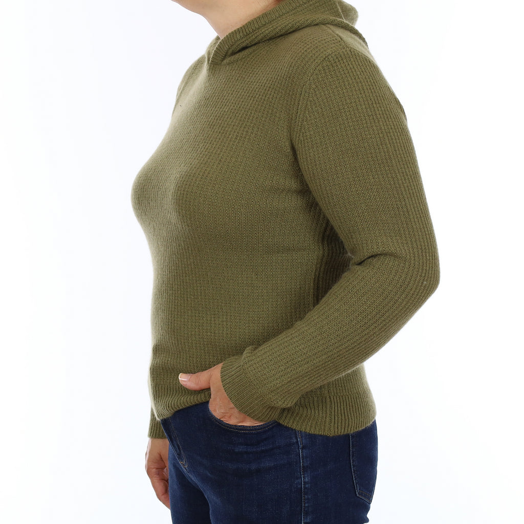 Brand New Olive Green Waffle Knit Cashmere Hoodie Jumper Medium