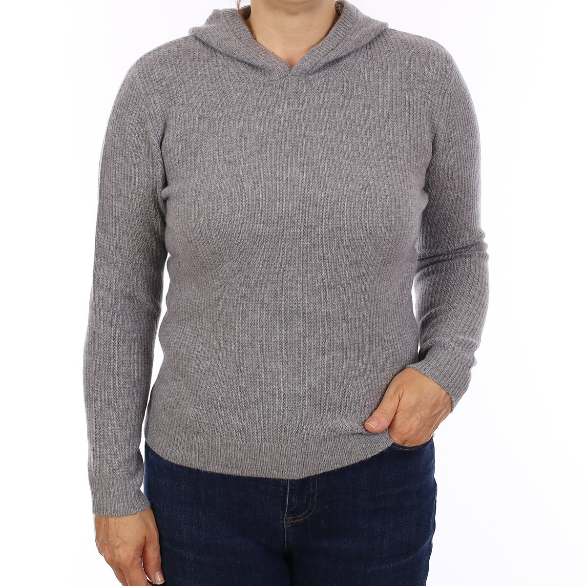Brand New Smoke Grey Waffle Knit Cashmere Hoodie Jumper Medium
