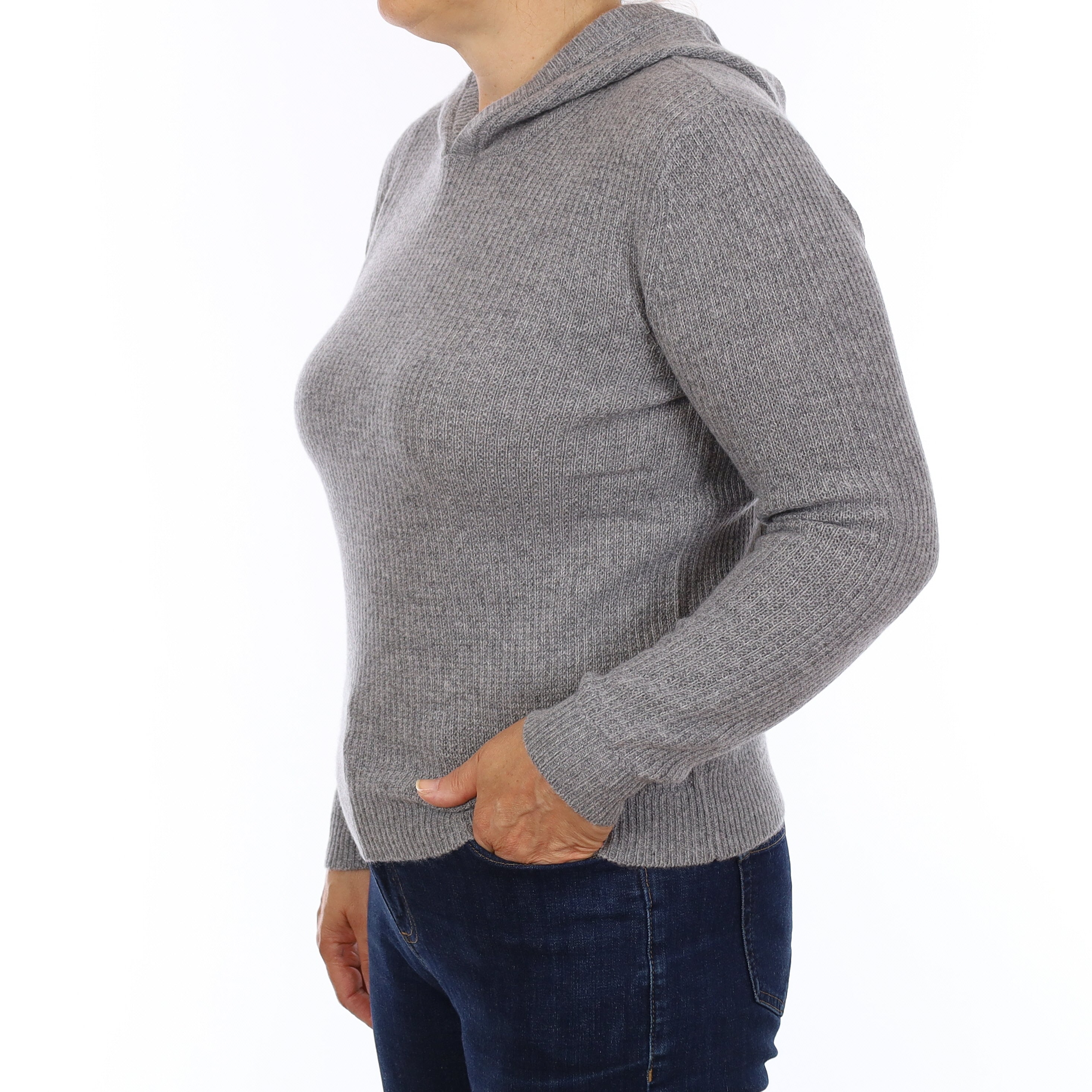 Brand New Smoke Grey Waffle Knit Cashmere Hoodie Jumper Medium