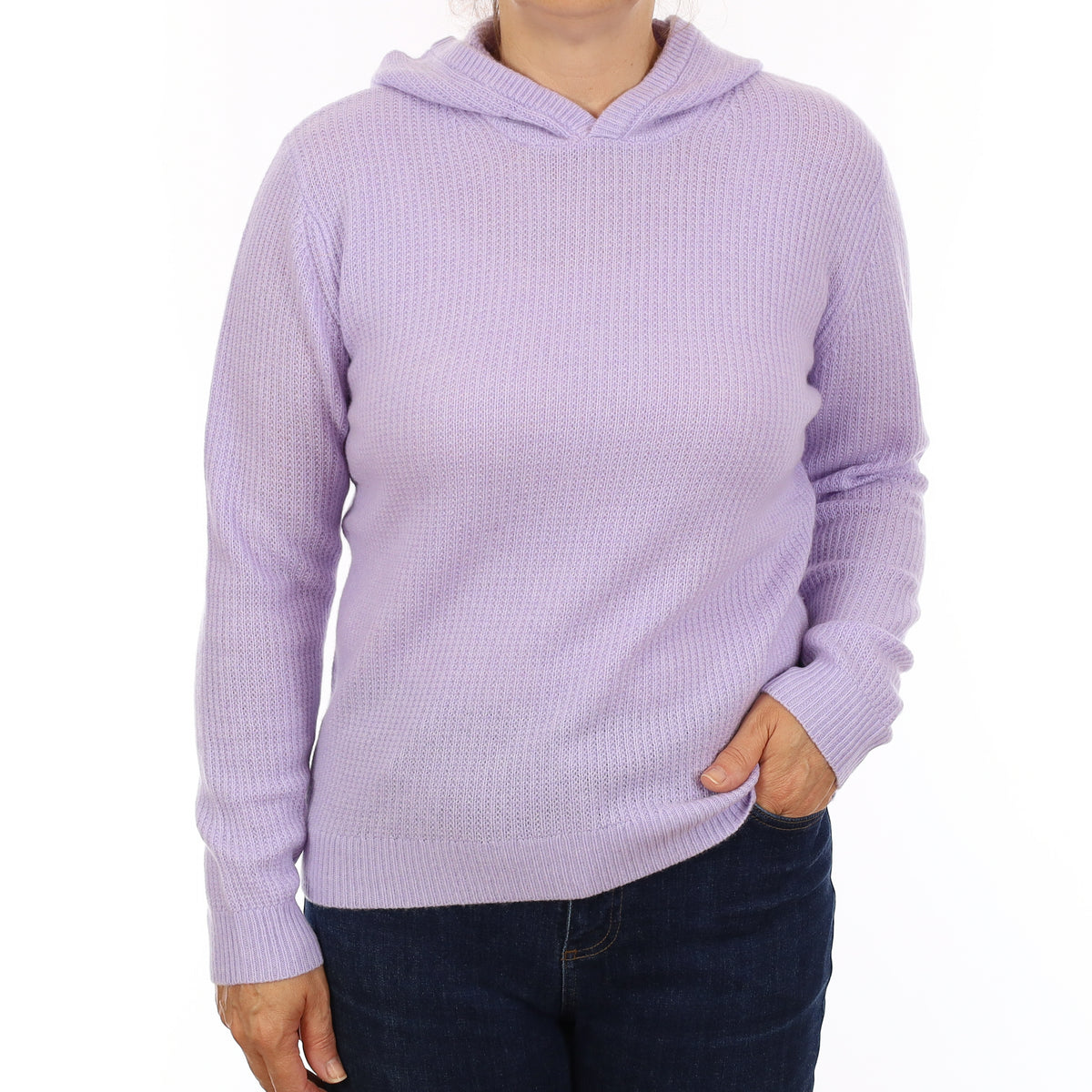 Brand New Pale Lavender Waffle Knit Cashmere Hoodie Jumper Medium