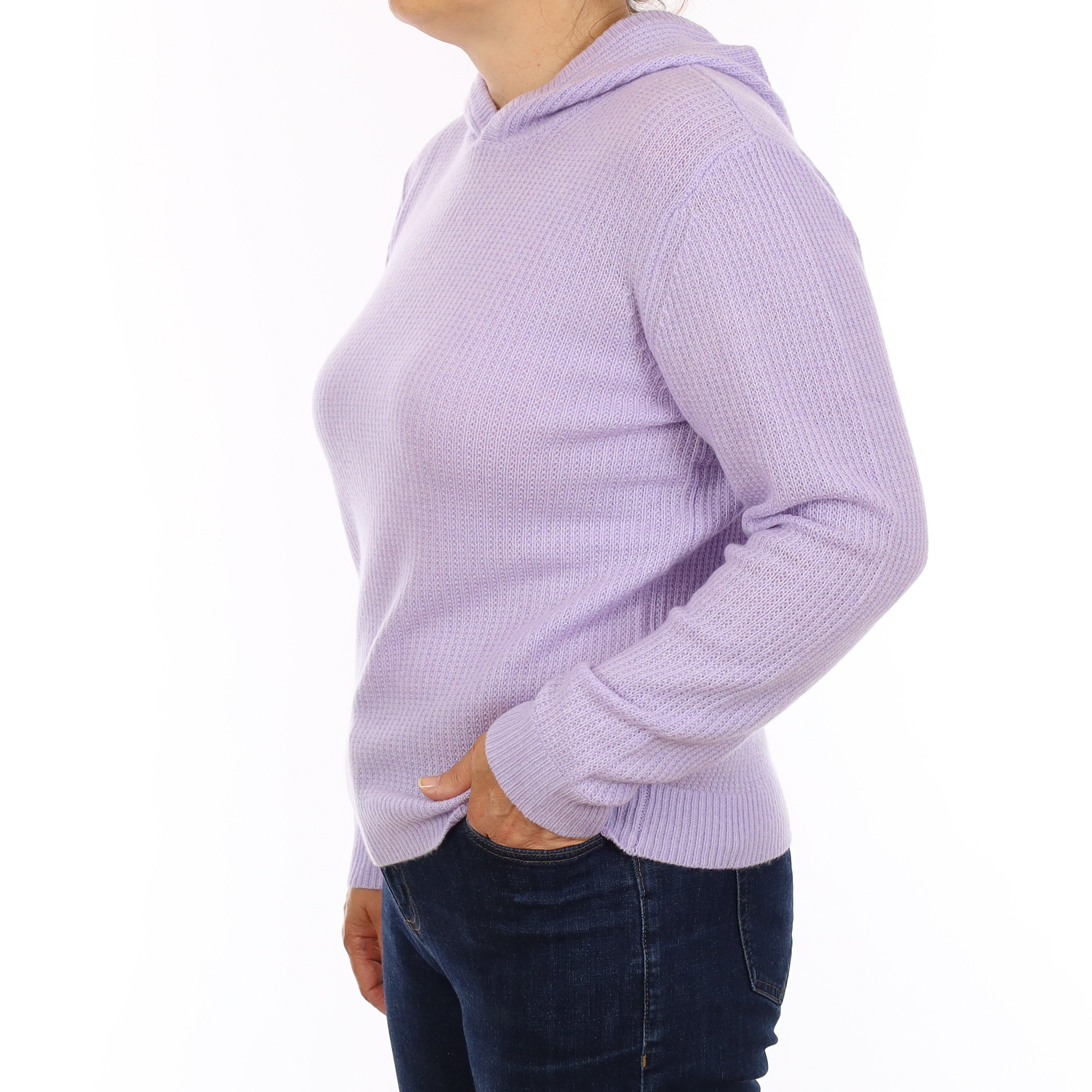 Brand New Pale Lavender Waffle Knit Cashmere Hoodie Jumper Medium
