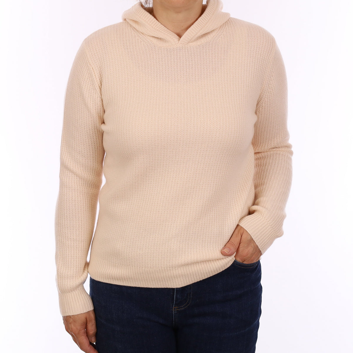 Brand New Warm Cream Waffle Knit Cashmere Hoodie Jumper Medium