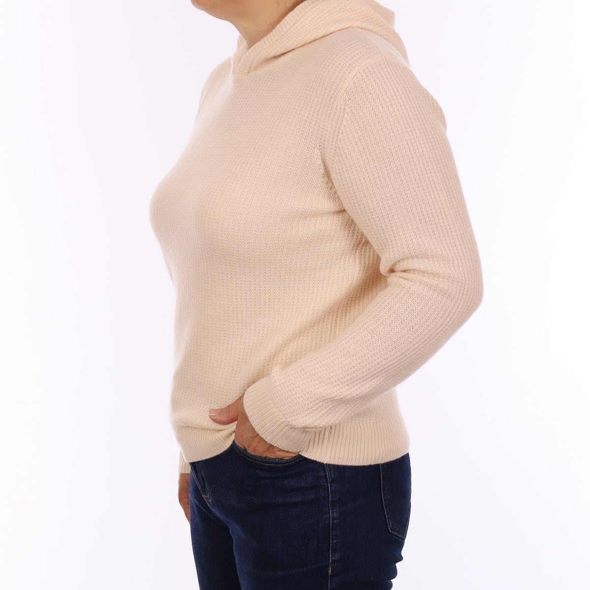 Brand New Warm Cream Waffle Knit Cashmere Hoodie Jumper Medium