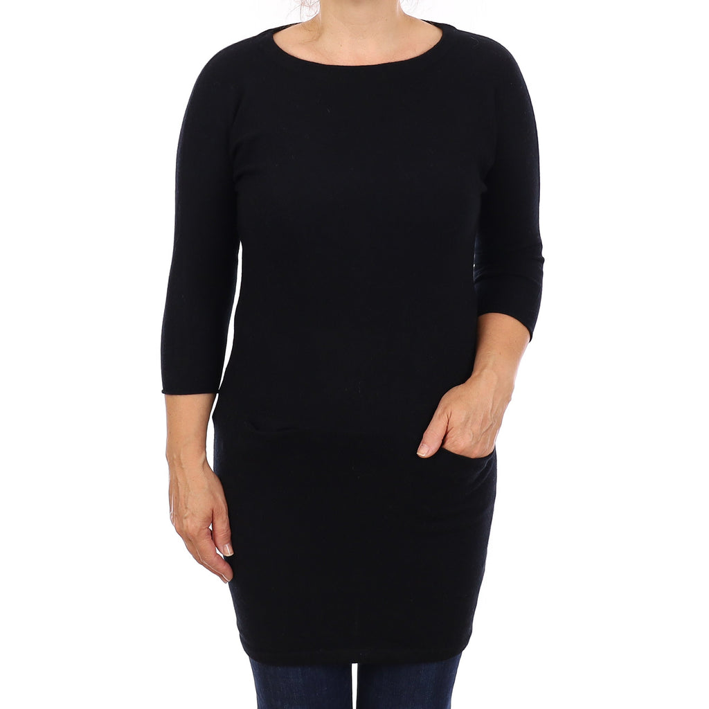 Black Cashmere Longline Crew Neck Jumper Medium