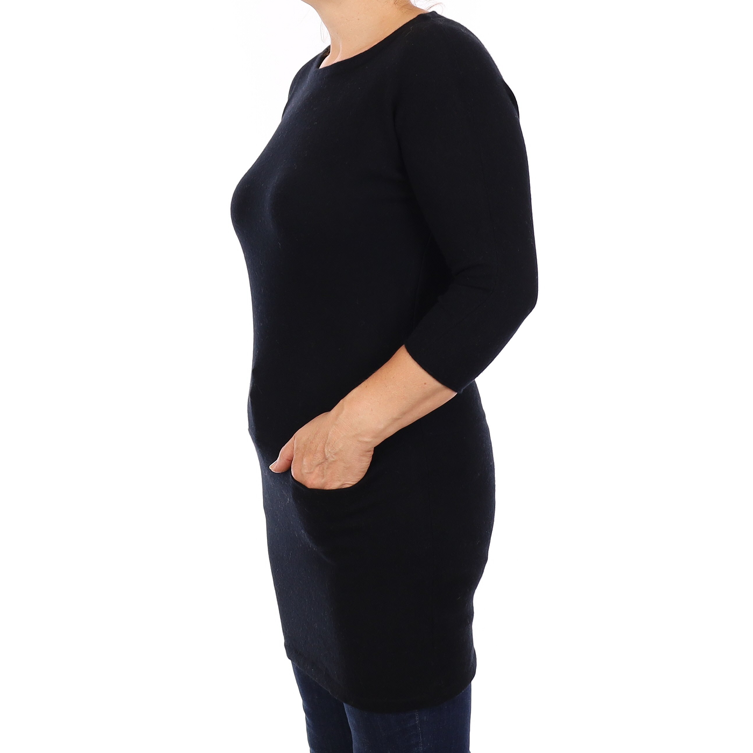 Black Cashmere Longline Crew Neck Jumper Medium