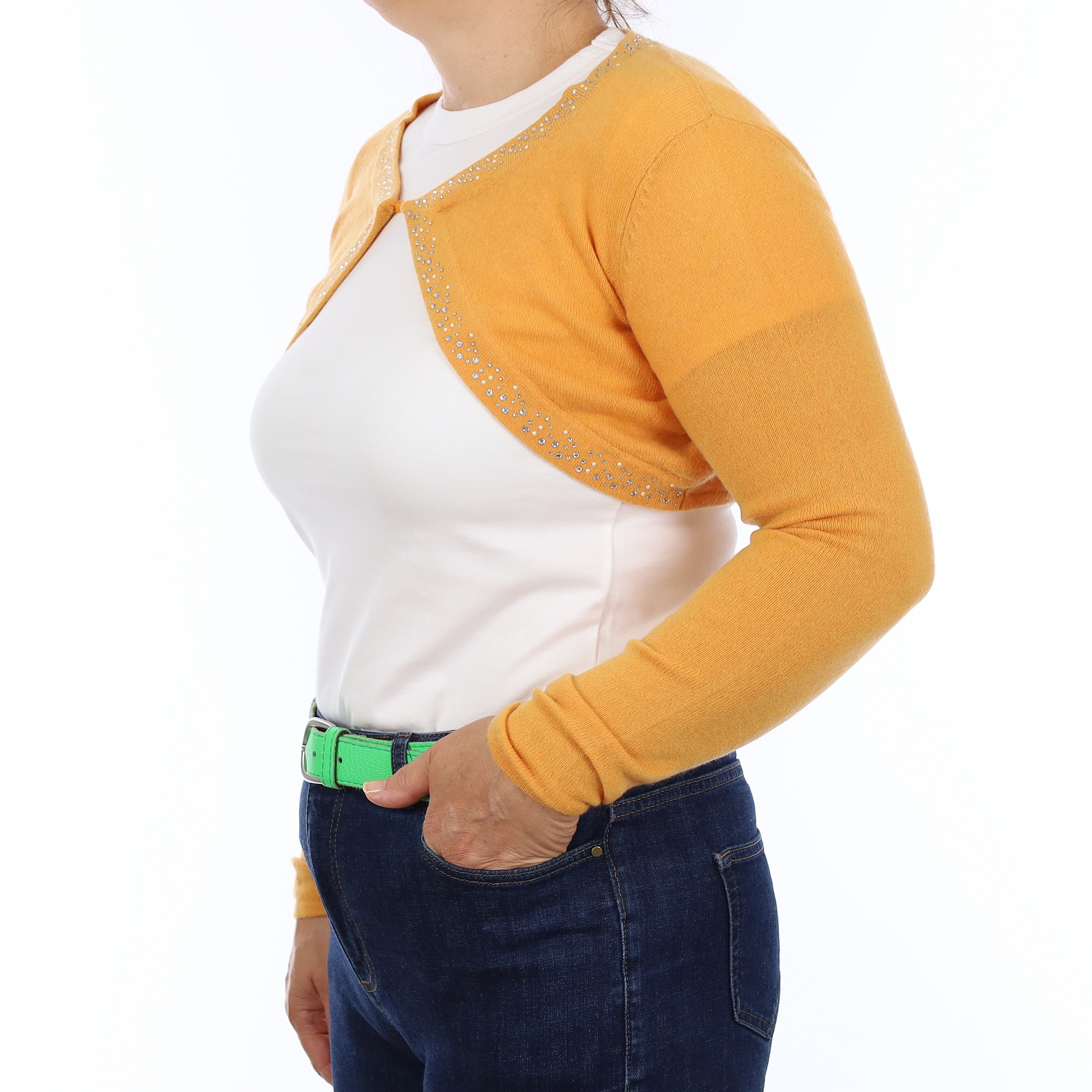 Marigold Orange Cashmere Edge to Edge Cropped Cardigan Medium