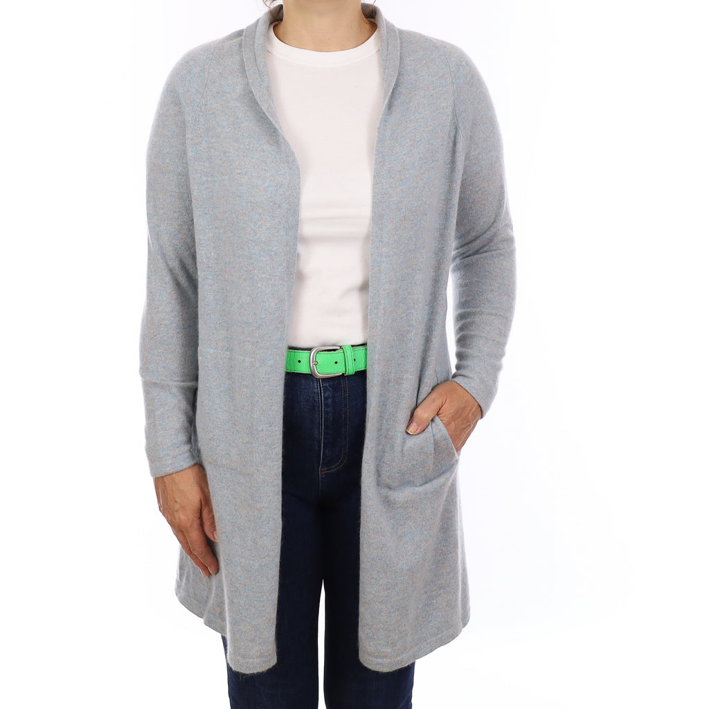 Ice Blue Marl Cashmere Edge to Edge Cardigan Medium