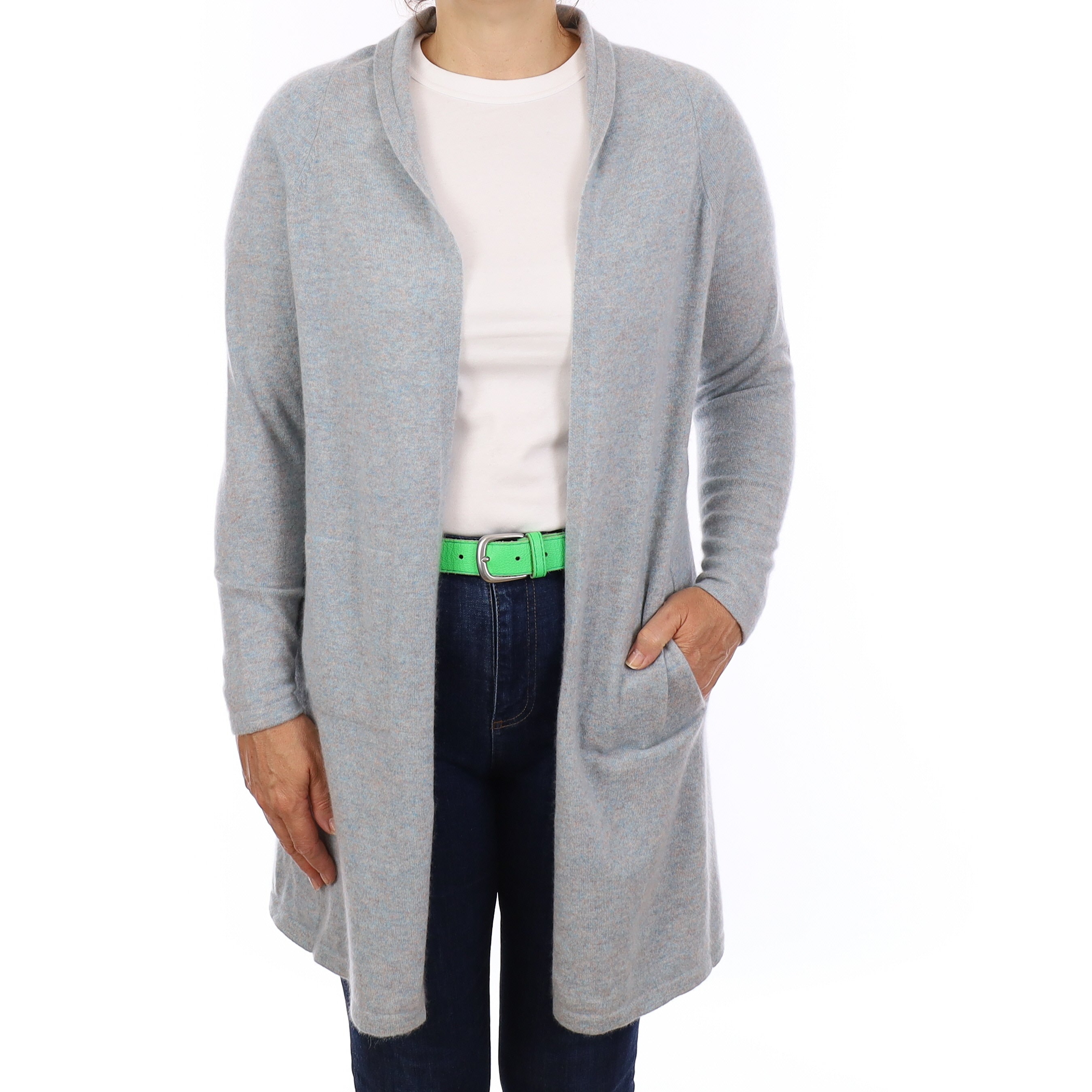 Ice Blue Marl Cashmere Edge to Edge Cardigan Medium