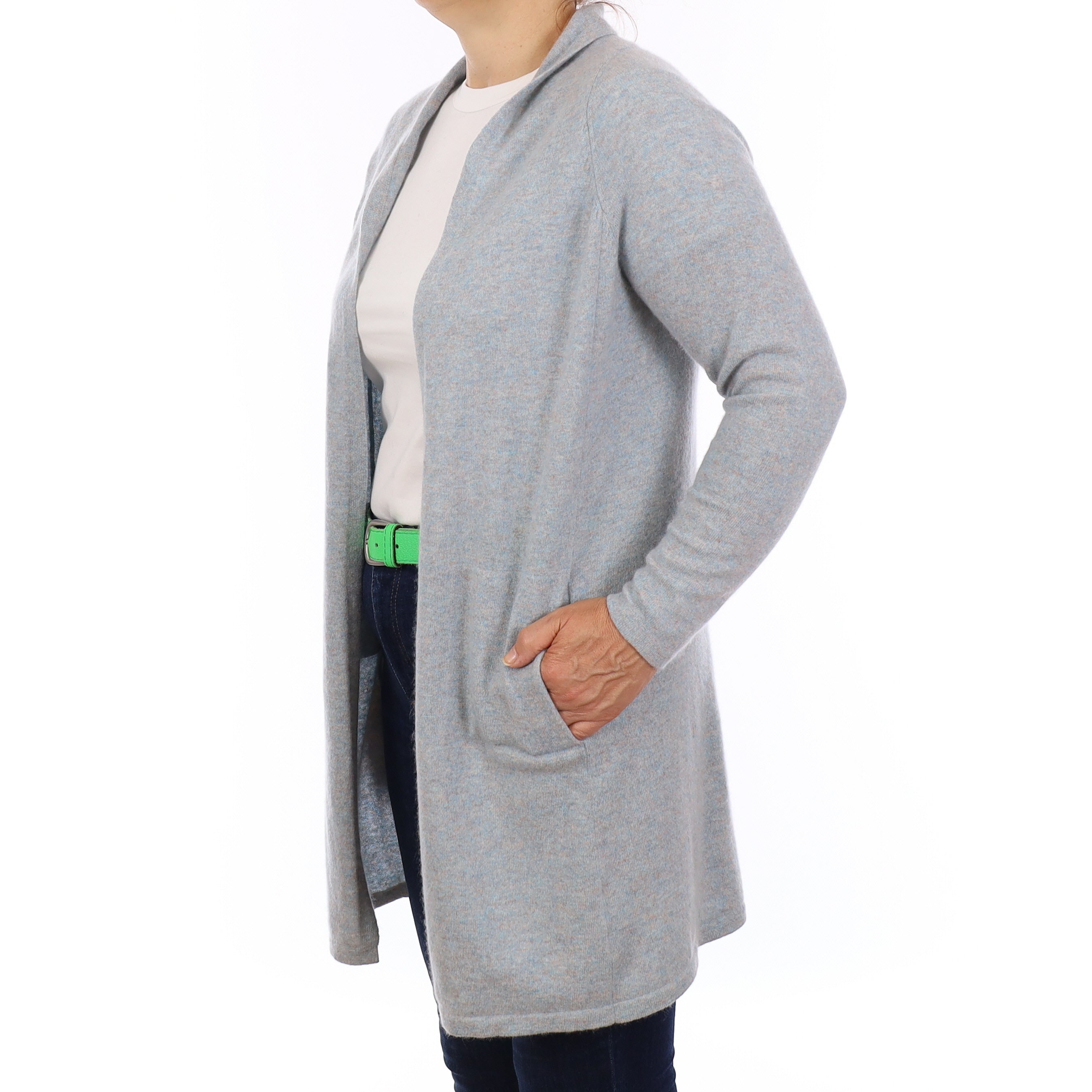 Ice Blue Marl Cashmere Edge to Edge Cardigan Medium