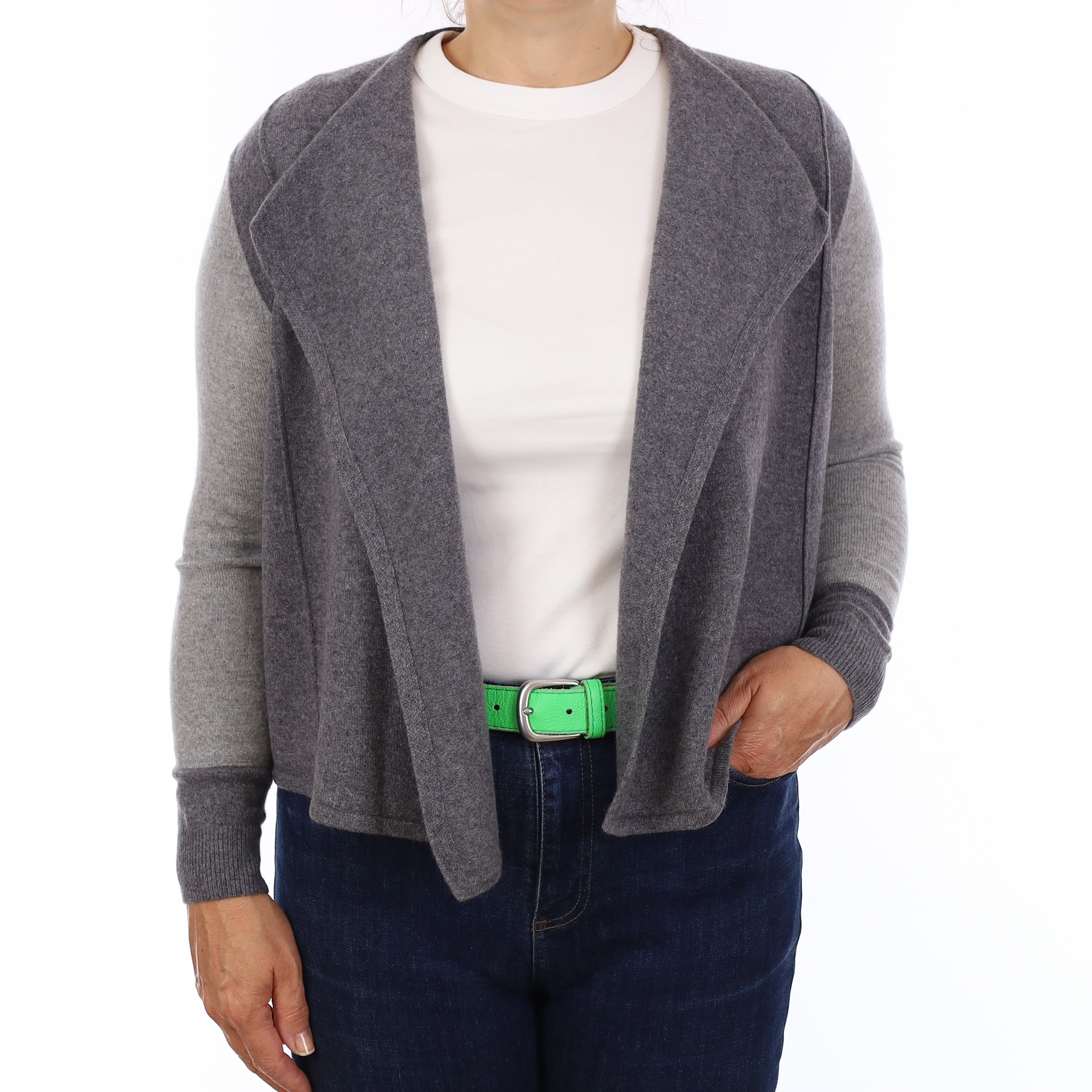 Charcoal & Smoke Grey Patterned Cashmere Edge to Edge Cardigan Medium