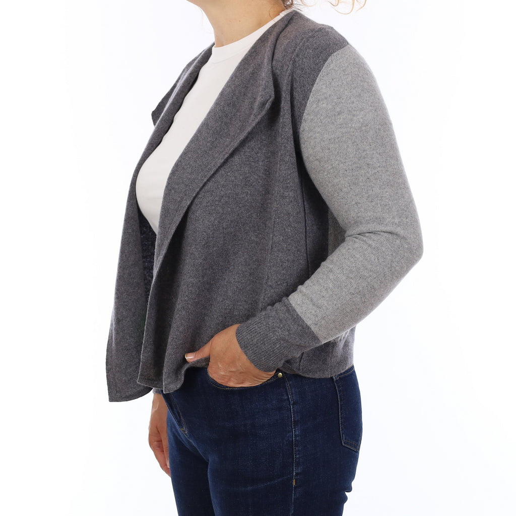 Charcoal & Smoke Grey Patterned Cashmere Edge to Edge Cardigan Medium