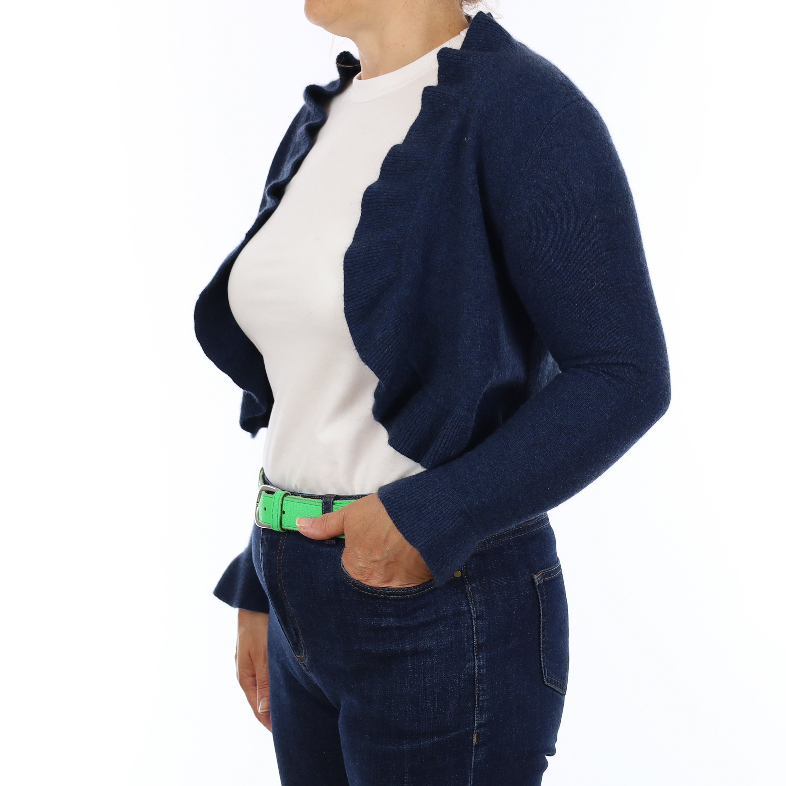 Deep Ocean Blue Cashmere Edge to Edge Cropped Cardigan Medium