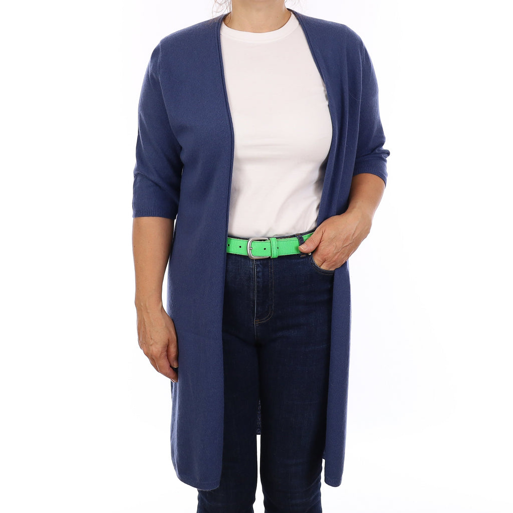 Air Force Blue Cashmere Edge to Edge Short Sleeve Cardigan Medium