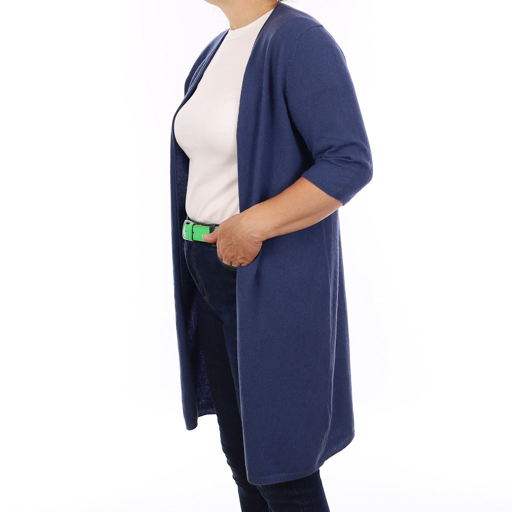 Air Force Blue Cashmere Edge to Edge Short Sleeve Cardigan Medium