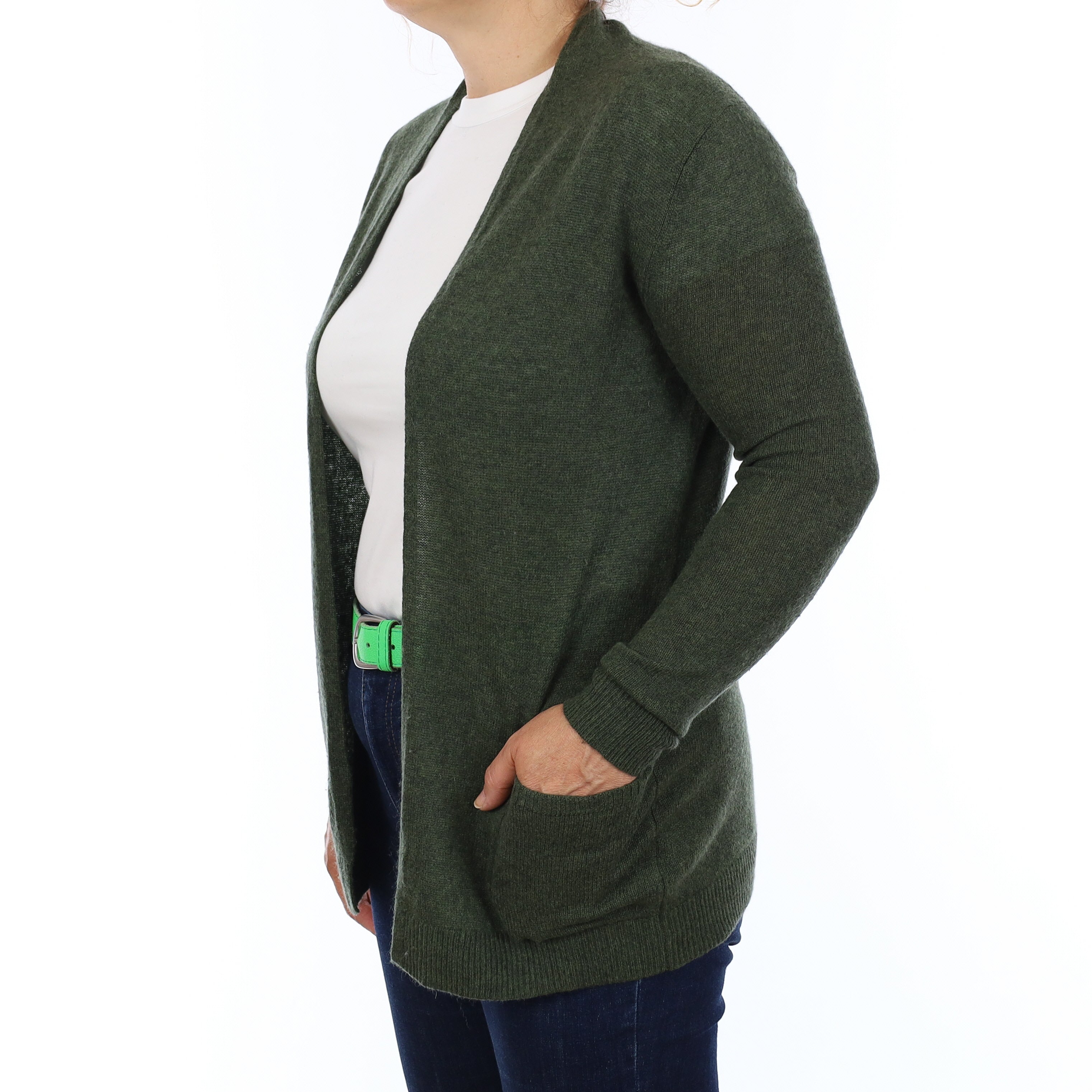 Khaki Green Cashmere Cardigan Medium