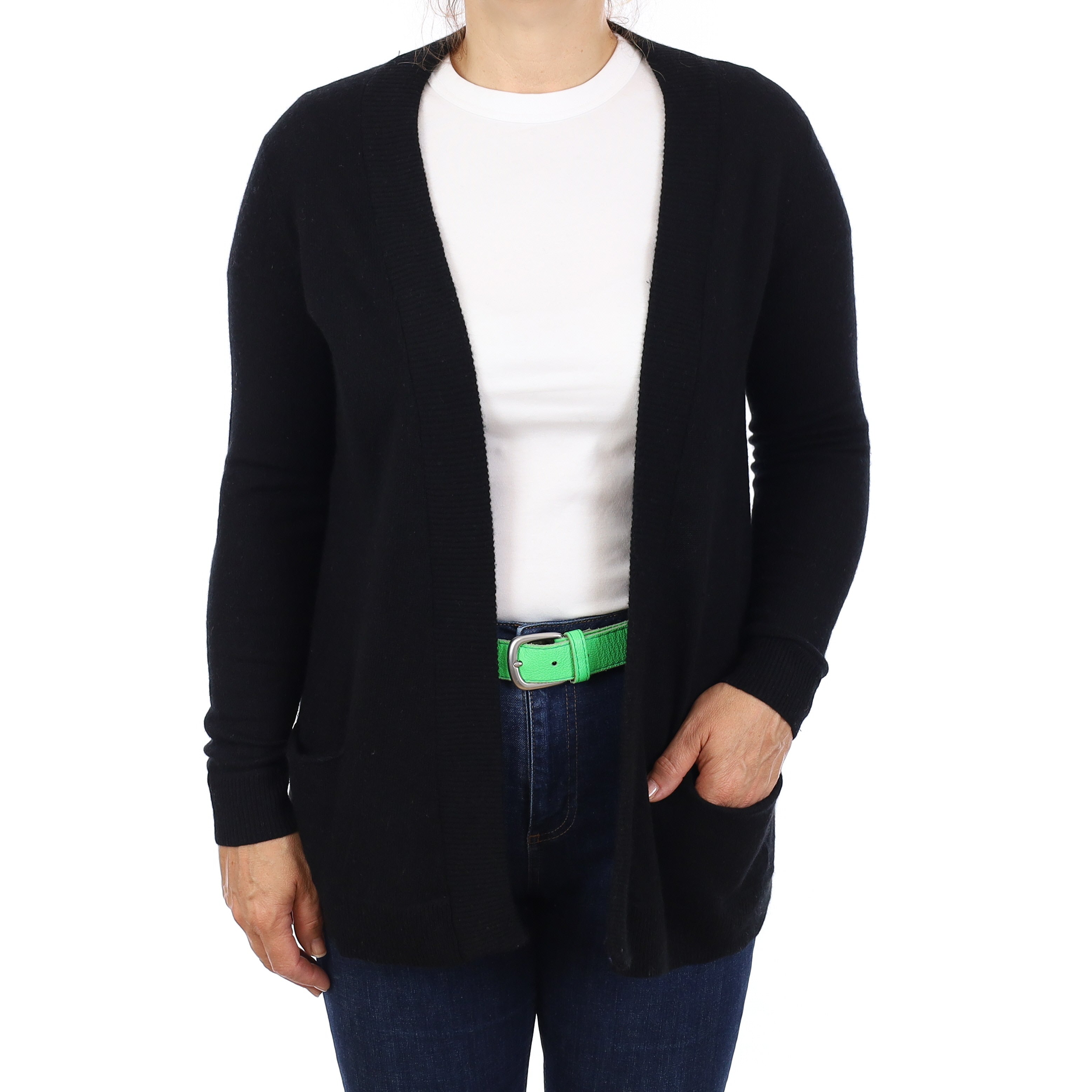 Black Cashmere Edge to Edge Cardigan Medium