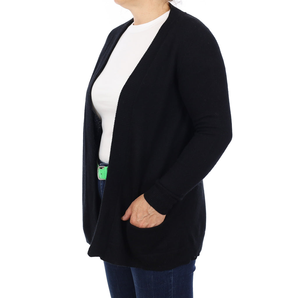 Black Cashmere Edge to Edge Cardigan Medium