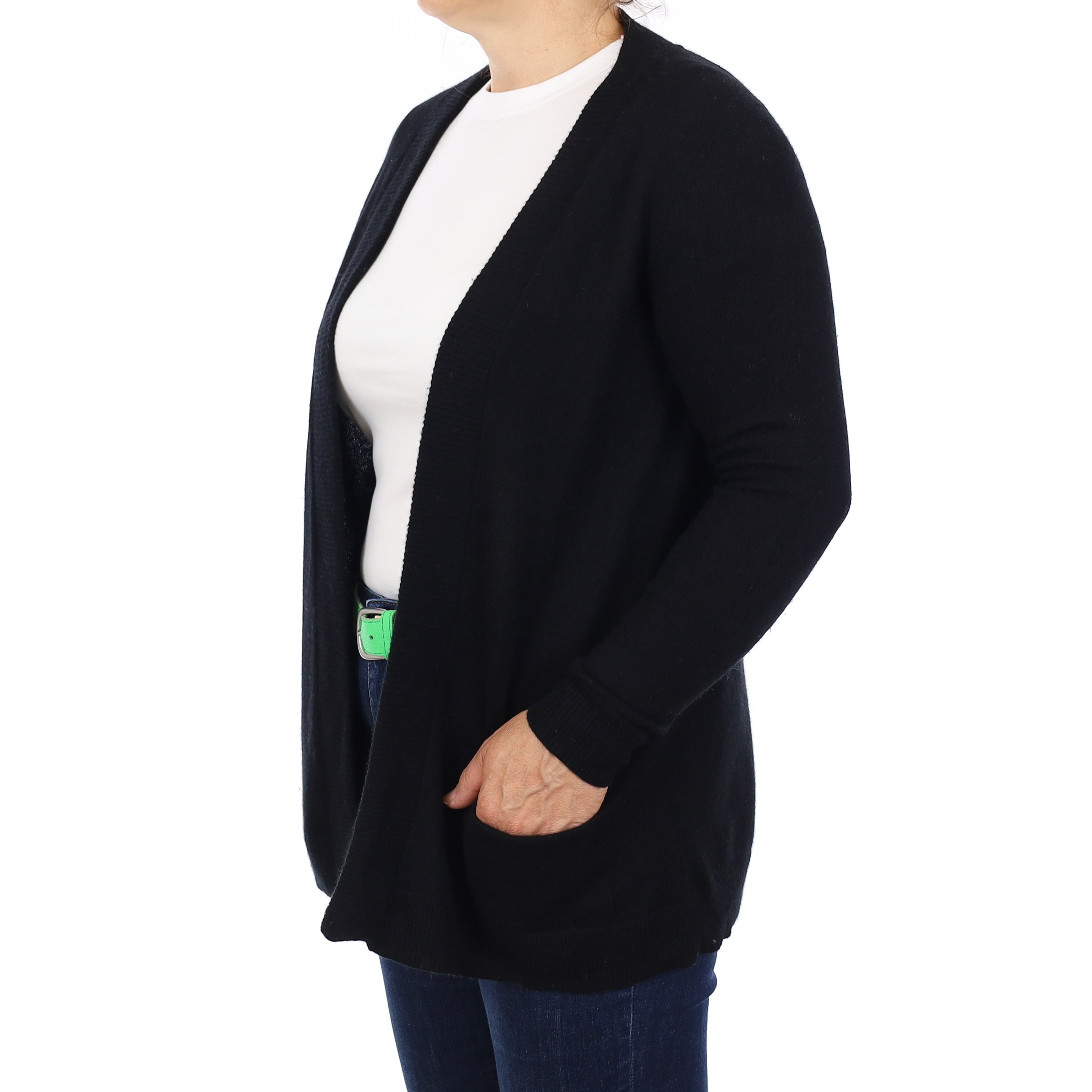 Black Cashmere Edge to Edge Cardigan Medium